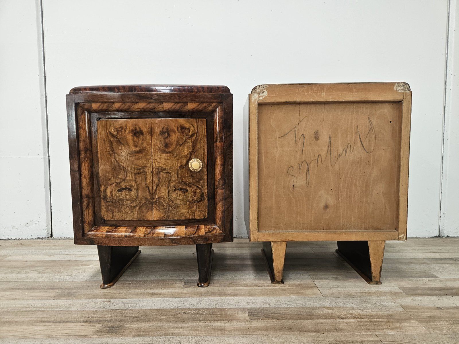 Tuscan Art Deco Bedside Tables In Walnut Burl, 1940, Set Of 2 photo for sale