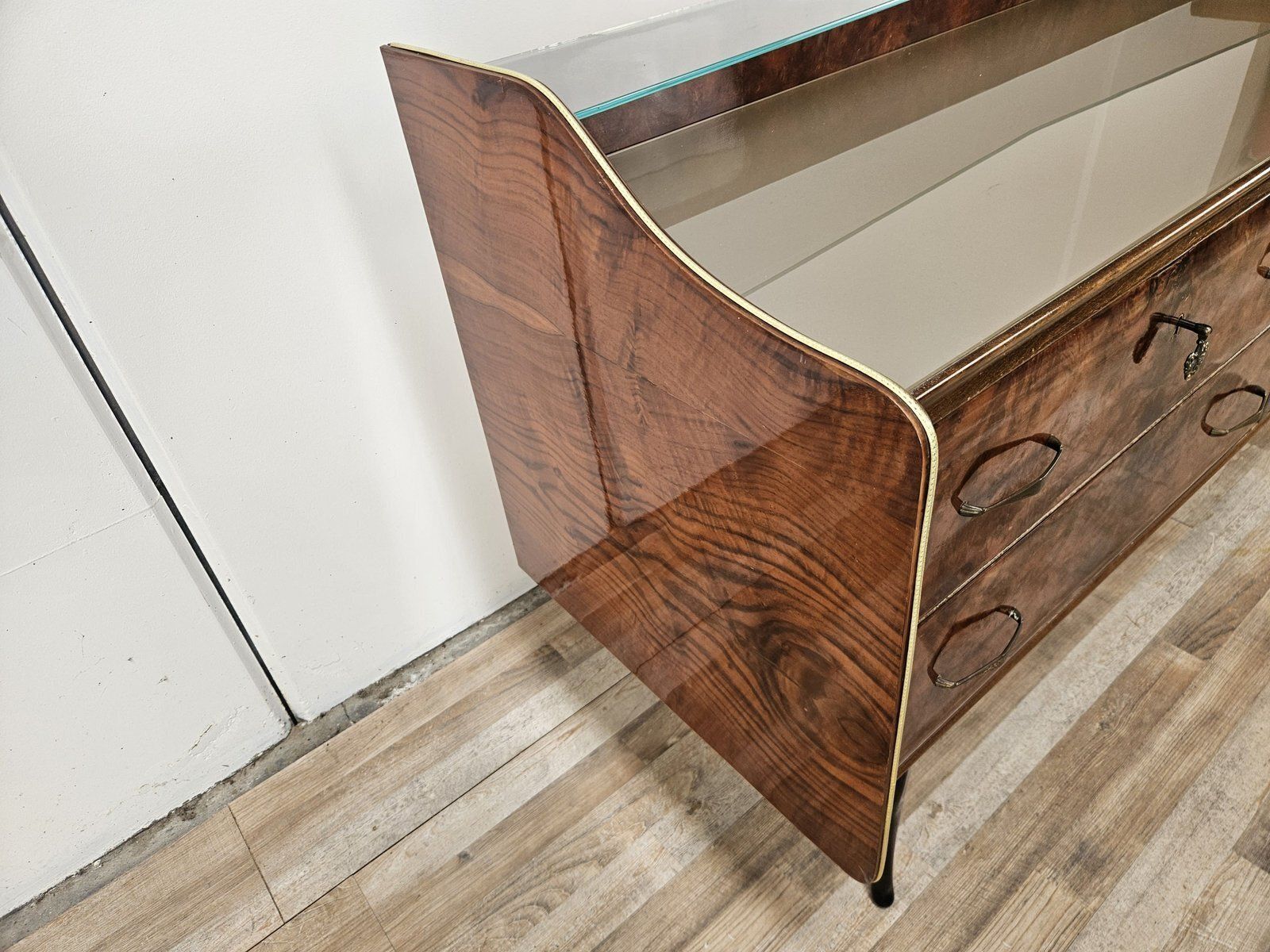 Walnut Burl Chest Of Drawers With Double Glass Top, 1950 photo furniture