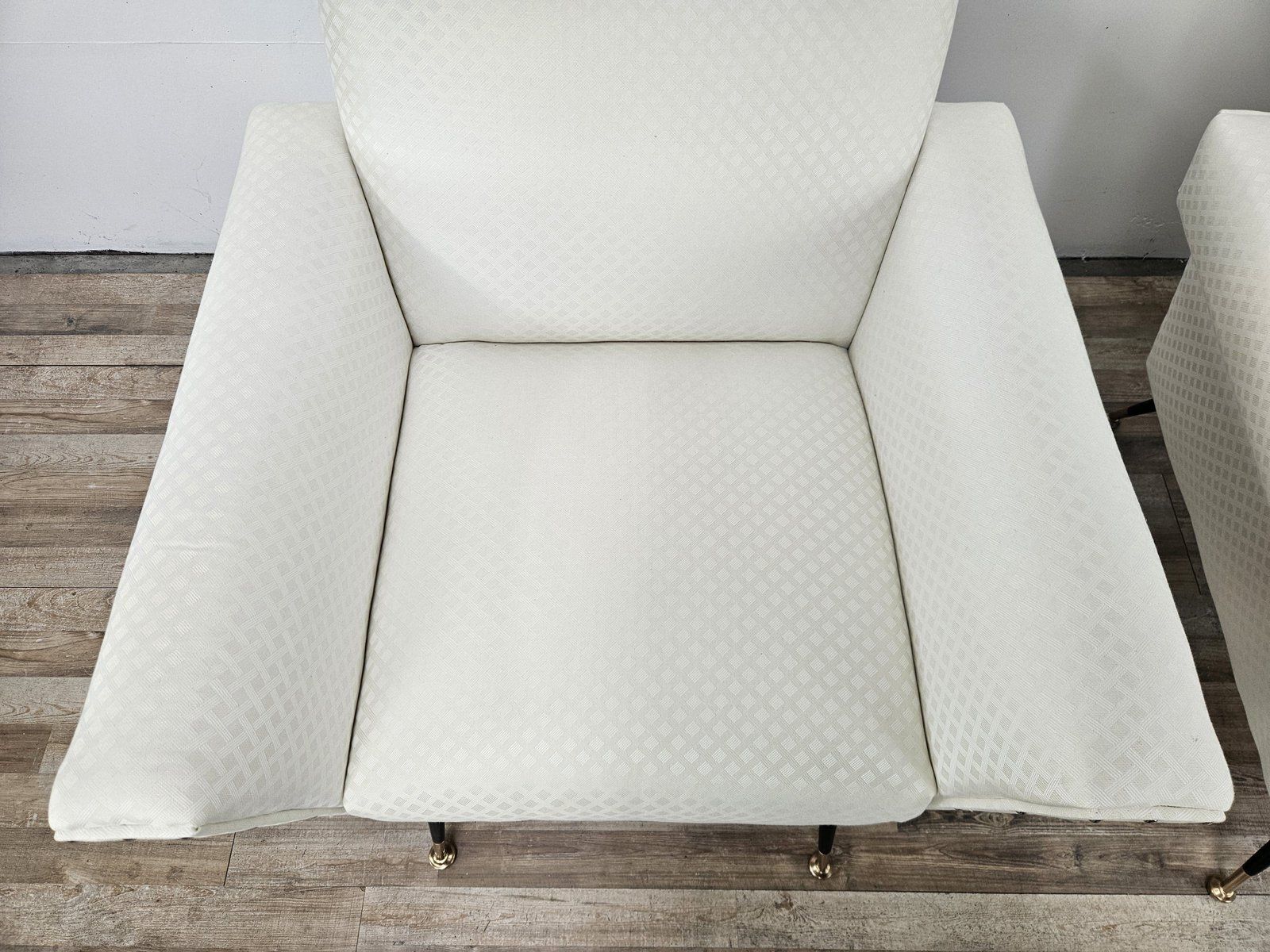 Mid-Century Modern Italiaanse stoelen in crème stof met ijzeren poten, 1950, set van 2 photo buy