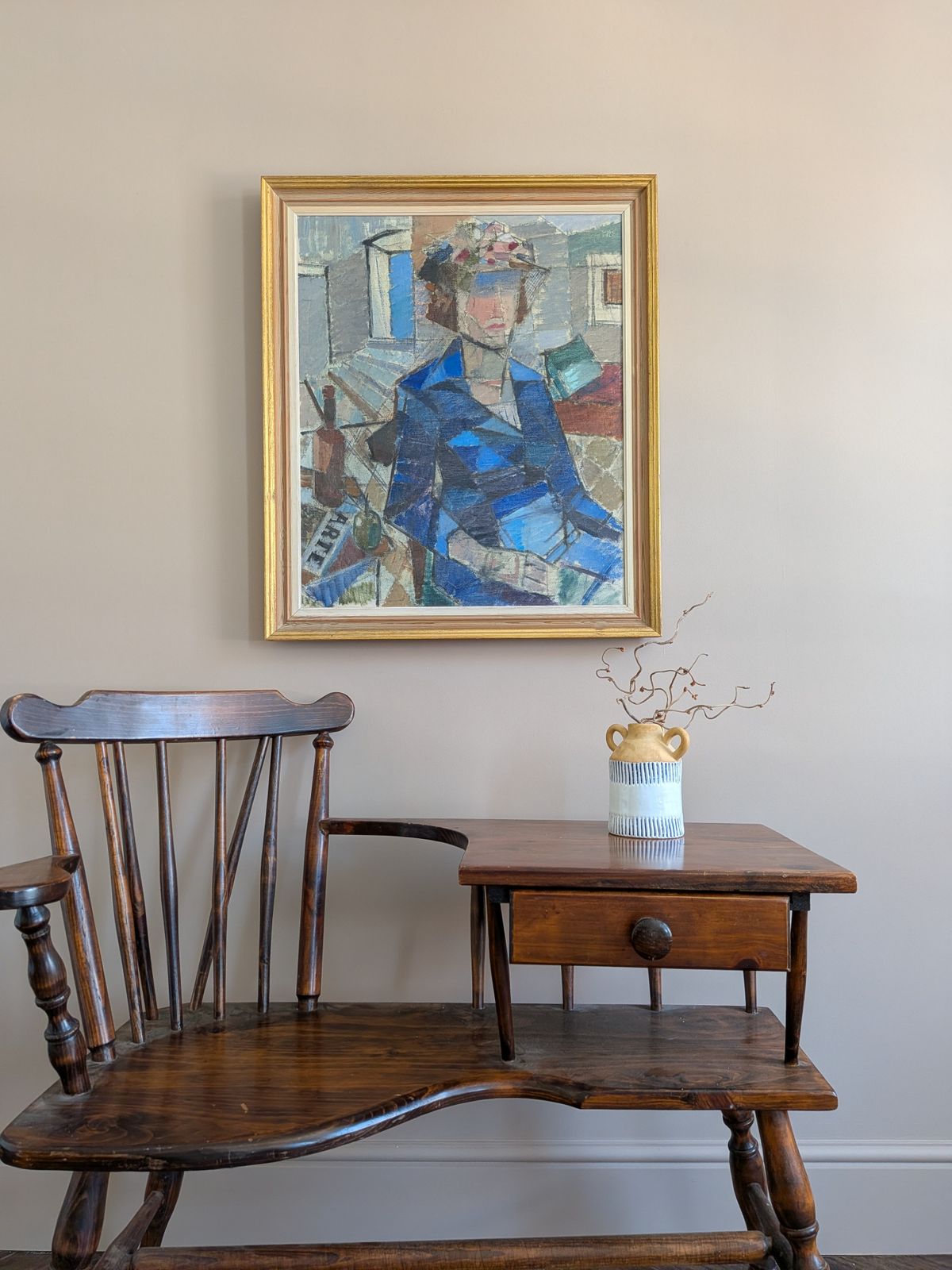 Woman In A Blue Coat , Oil Painting photo furniture