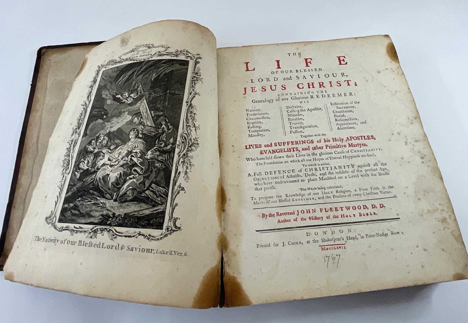 Antiek boek The Life Of Our Blessed Lord And Saviour, Jesus Christ door Rev. John Fleetwood, editie 1767. photo furniture