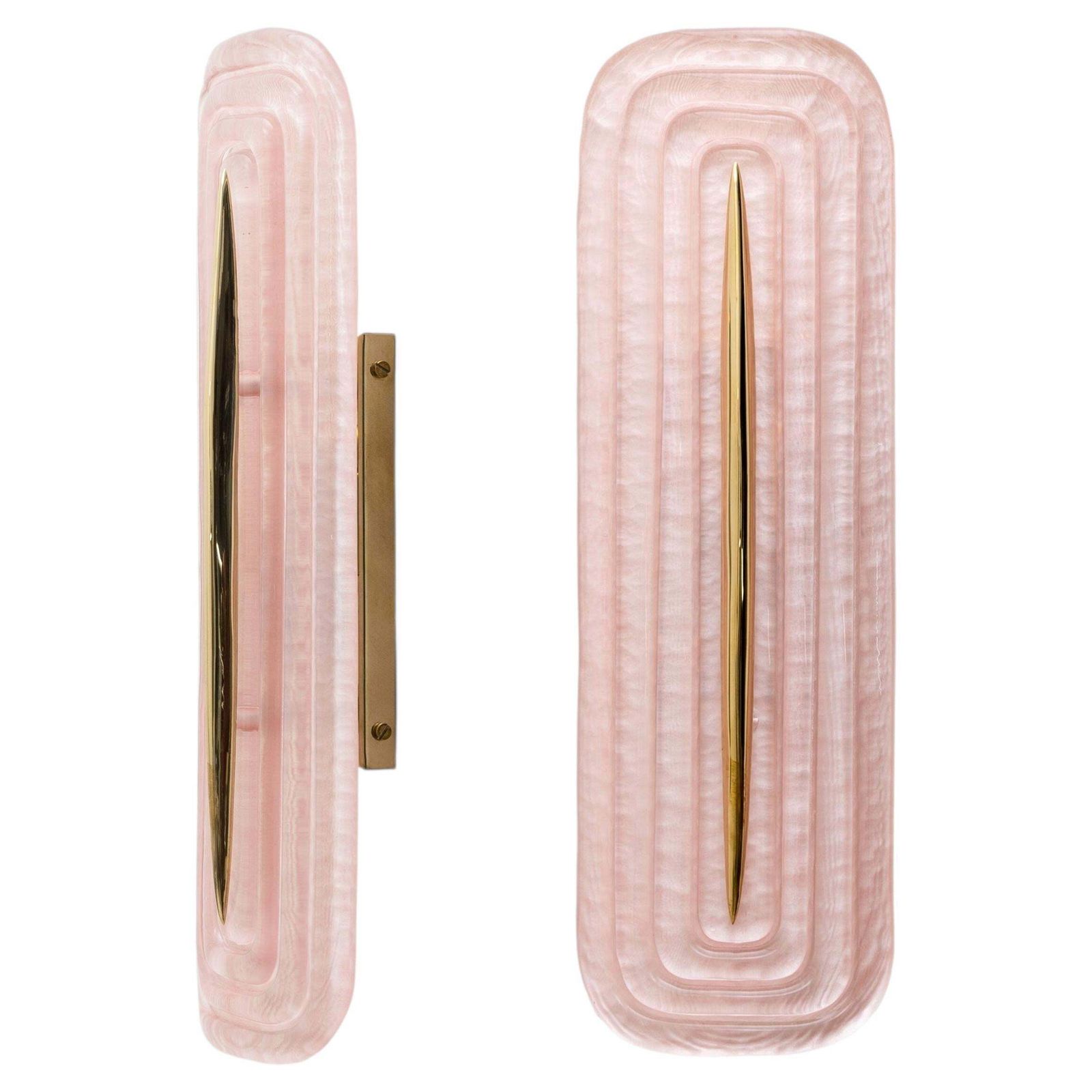 Paar moderne Murano-glas wandlampen in roze en messing, Italië