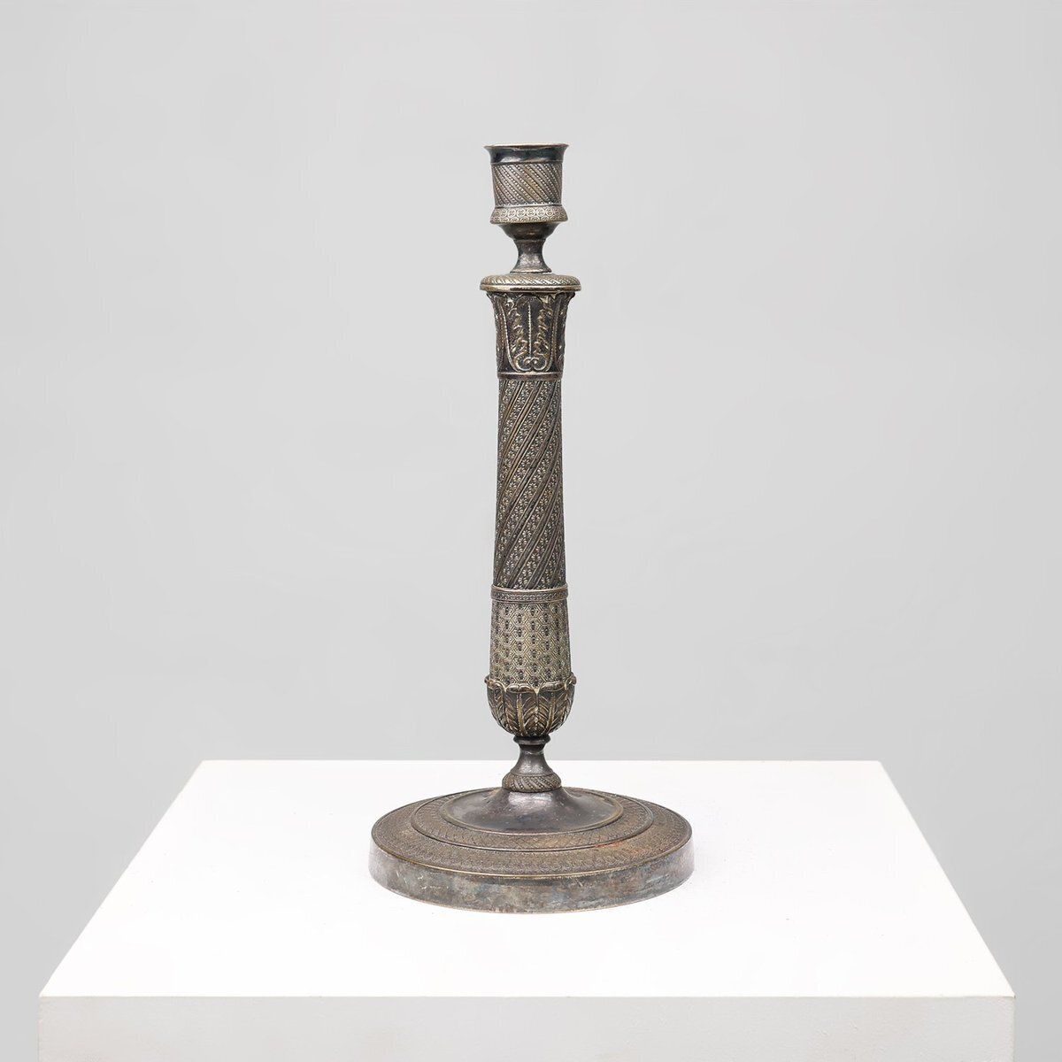 Large French Silvered Copper Candlestick, 1890s