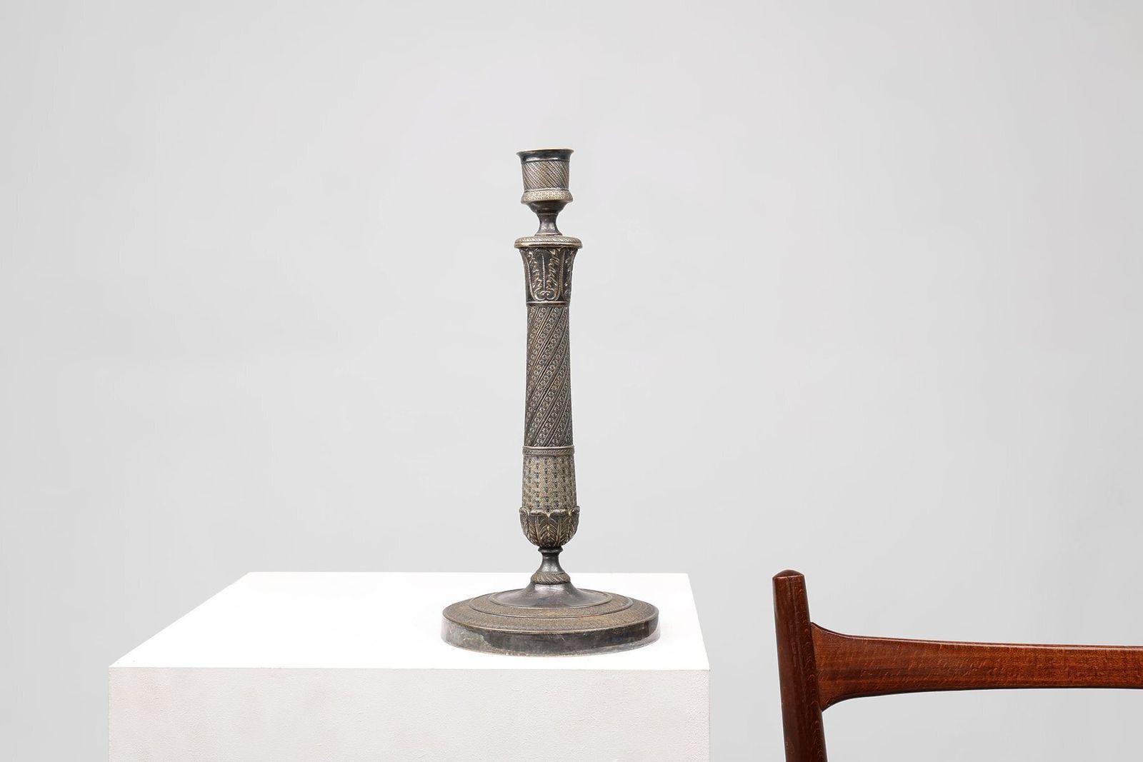 Large French Silvered Copper Candlestick, 1890s photo furniture