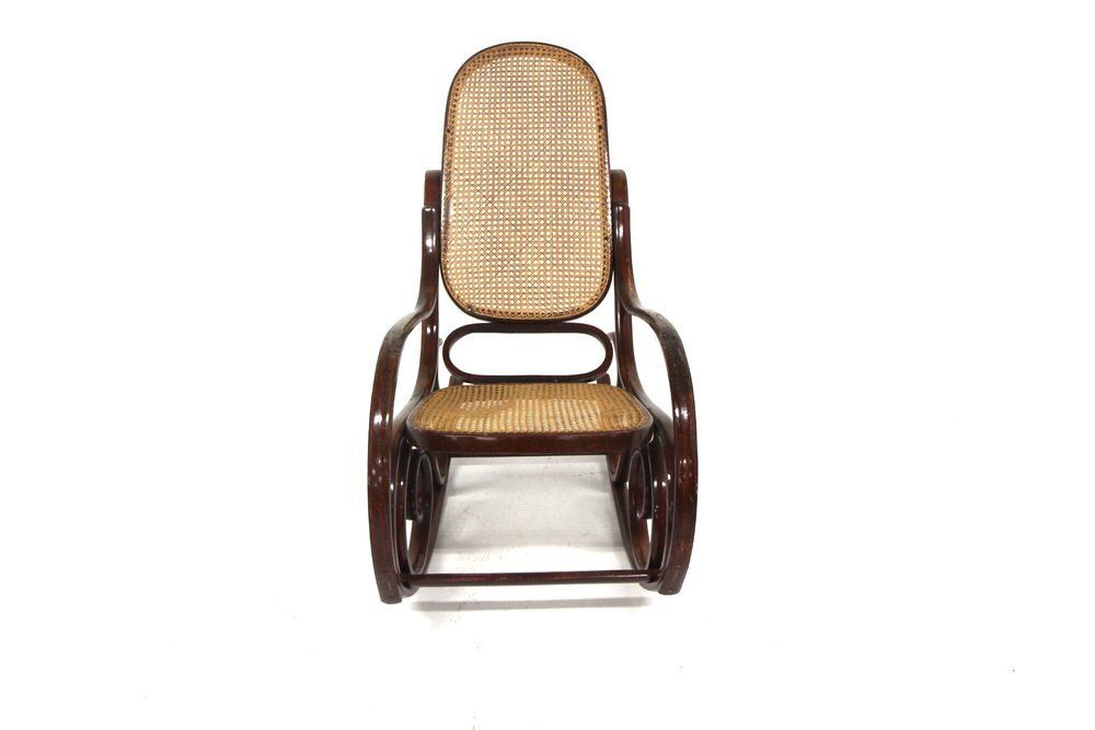 Rocking-chair Fischel en hêtre et cannage, Vienne, Autriche, années 1930 photo Mobilier