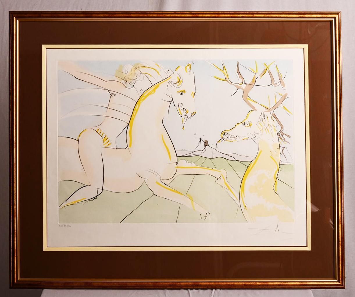 Salvador Dalí "Le Cavalier Et Le Cerf" From "Le Bestiaire De La Fontaine" Signed photo furniture