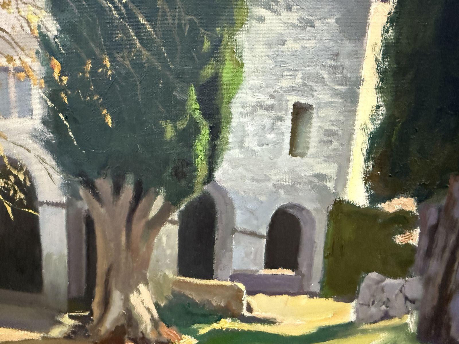Francesc Galofré Surís Mediterranean Catalan Hermitage And Cypress Landscape Oil Painting Spain 1970 photo for sale