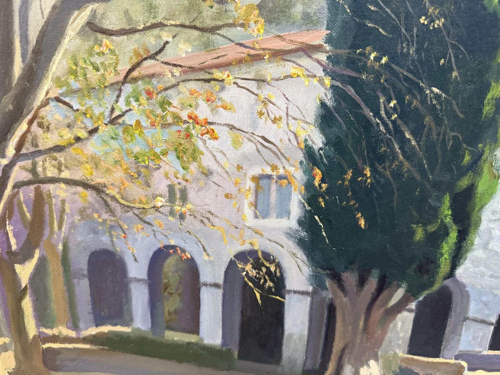 Francesc Galofré Surís Mediterranean Catalan Hermitage And Cypress Landscape Oil Painting Spain 1970 photo 1400.0