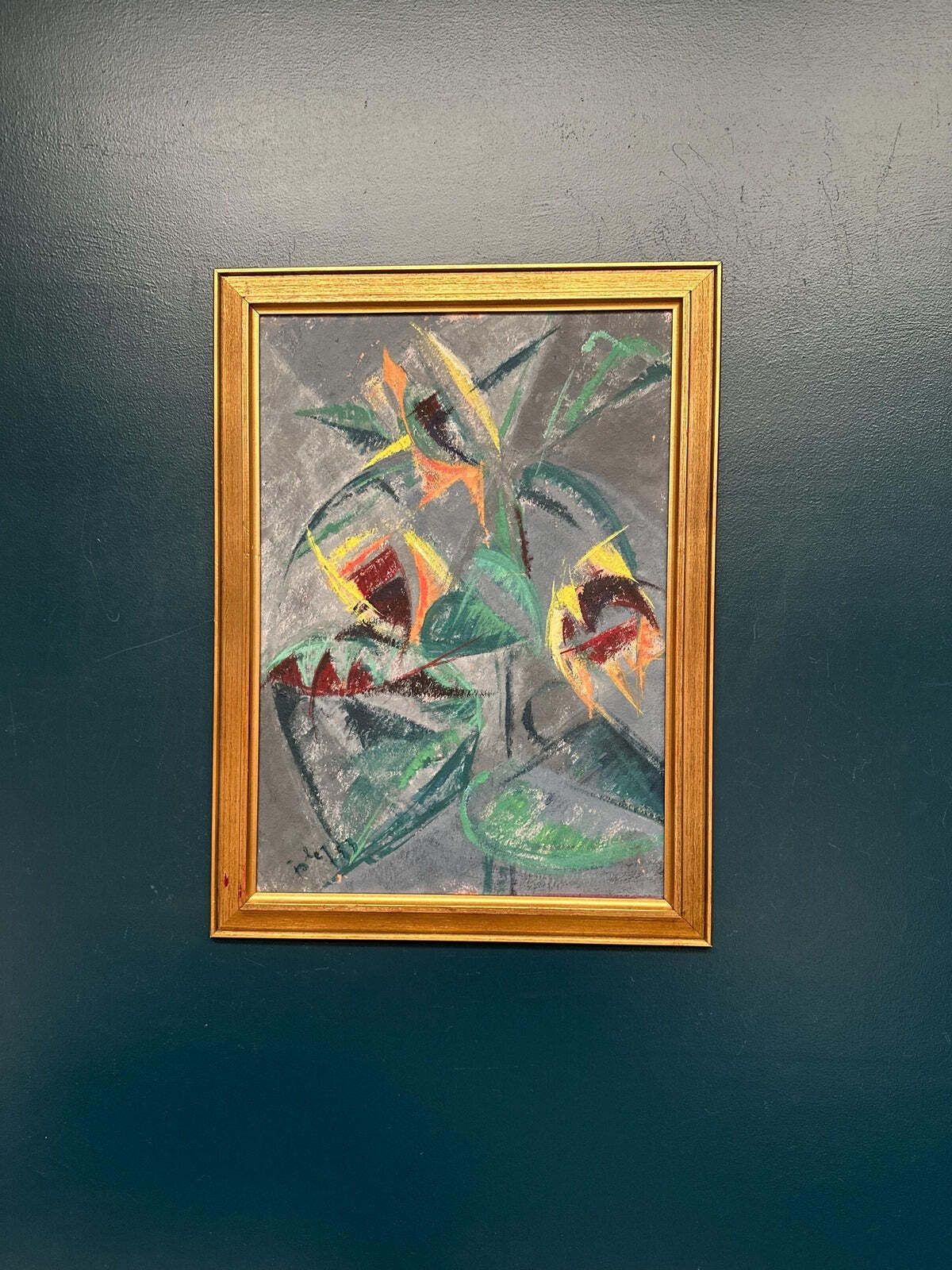 Original Swedish Oil On Panel – “Abstract Still Life With Sunflowers” – Dated 1953 – Vintage & Framed – 53 × 70 Cm (20.9" × 27.6")