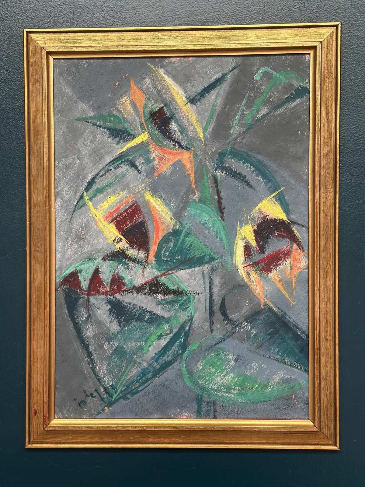 Original Swedish Oil On Panel – “Abstract Still Life With Sunflowers” – Dated 1953 – Vintage & Framed – 53 × 70 Cm (20.9" × 27.6") photo furniture