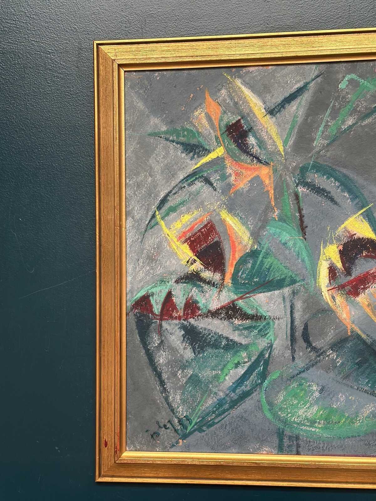Original Swedish Oil On Panel – “Abstract Still Life With Sunflowers” – Dated 1953 – Vintage & Framed – 53 × 70 Cm (20.9" × 27.6") photo for sale