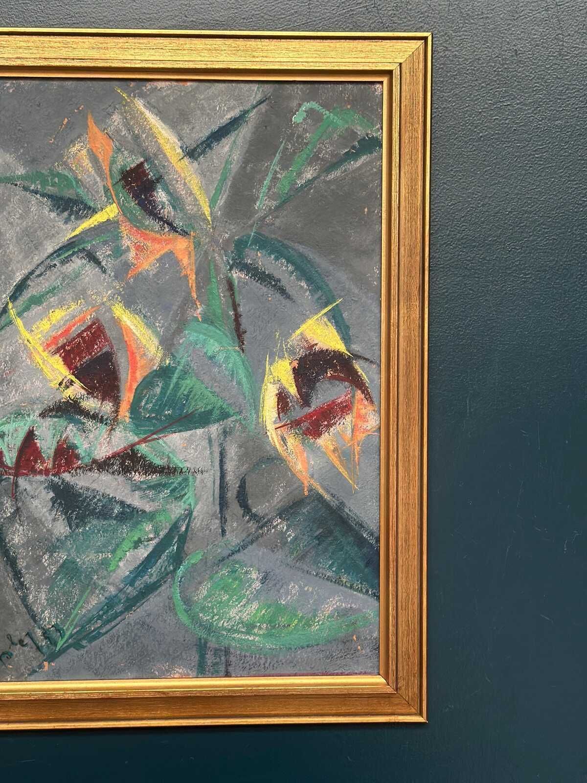 Original Swedish Oil On Panel – “Abstract Still Life With Sunflowers” – Dated 1953 – Vintage & Framed – 53 × 70 Cm (20.9" × 27.6") photo Art