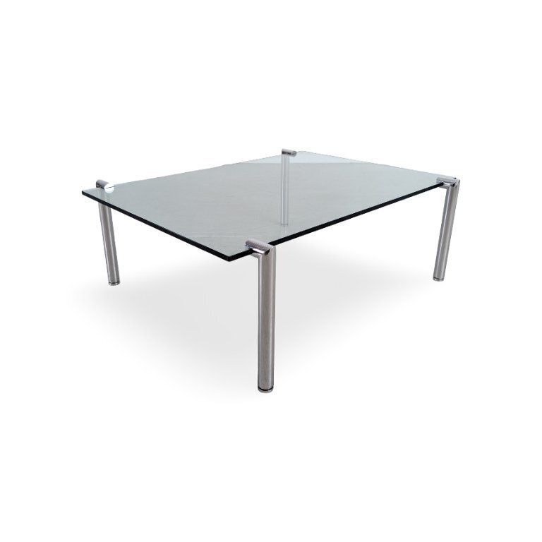 Table basse mid-century design en verre et métal, dans le style de Draenert, années 1980 photo for sale