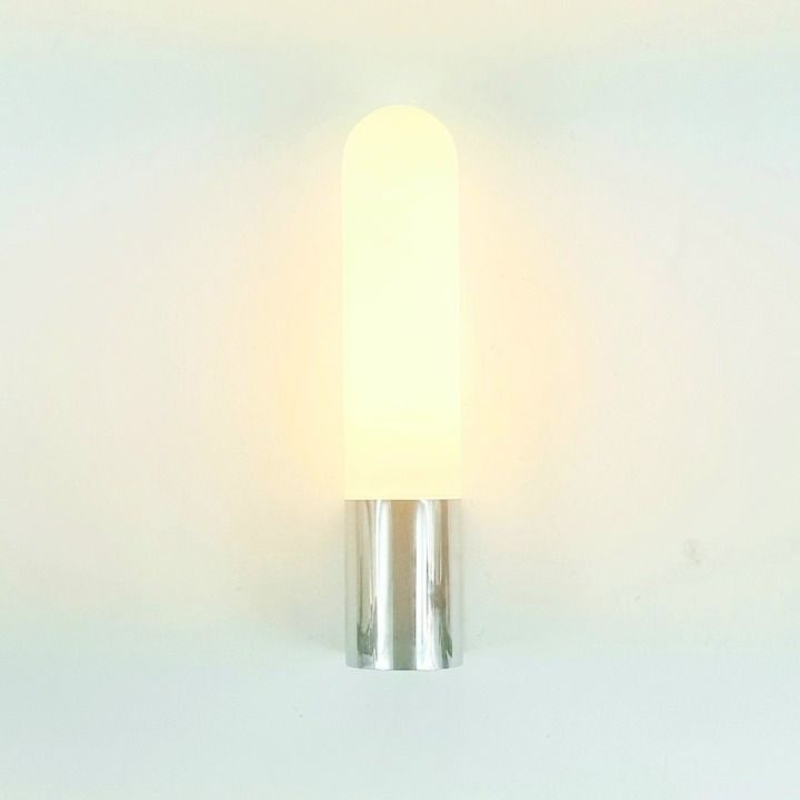 Pair Of Vintage Opaline Glass & Chrome Wall Lights From Limburg, Germany, 1970s/1980s photo for sale
