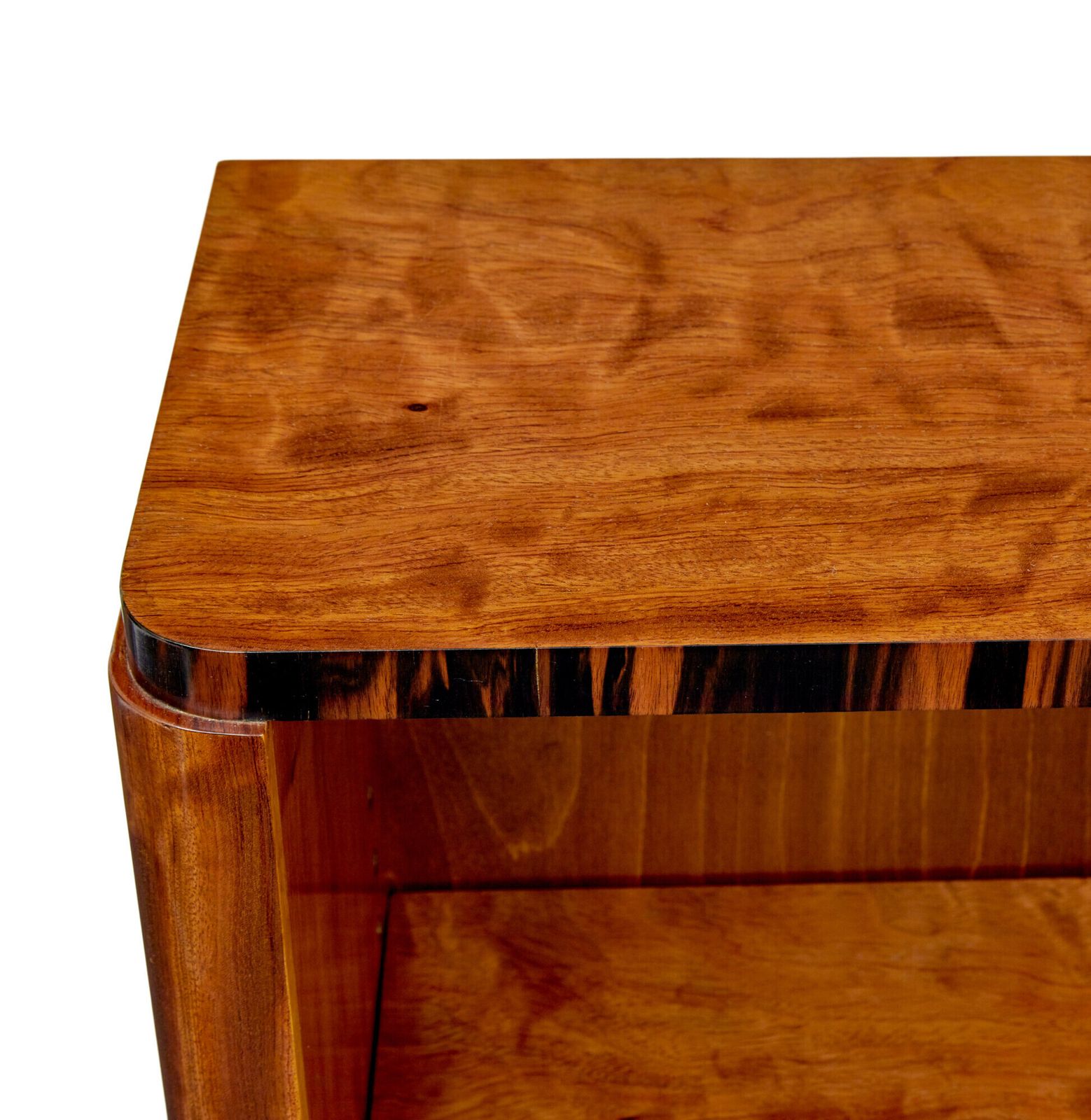 Mid-Century Scandinavisch teakhouten en zebrahouten lage open boekenkast photo 2915.0