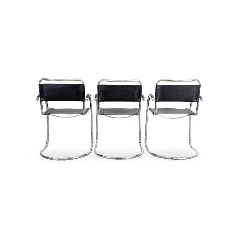 Lot de 3 chaises cantilever Bauhaus, style mid-century, noires, Italie photo 719.0