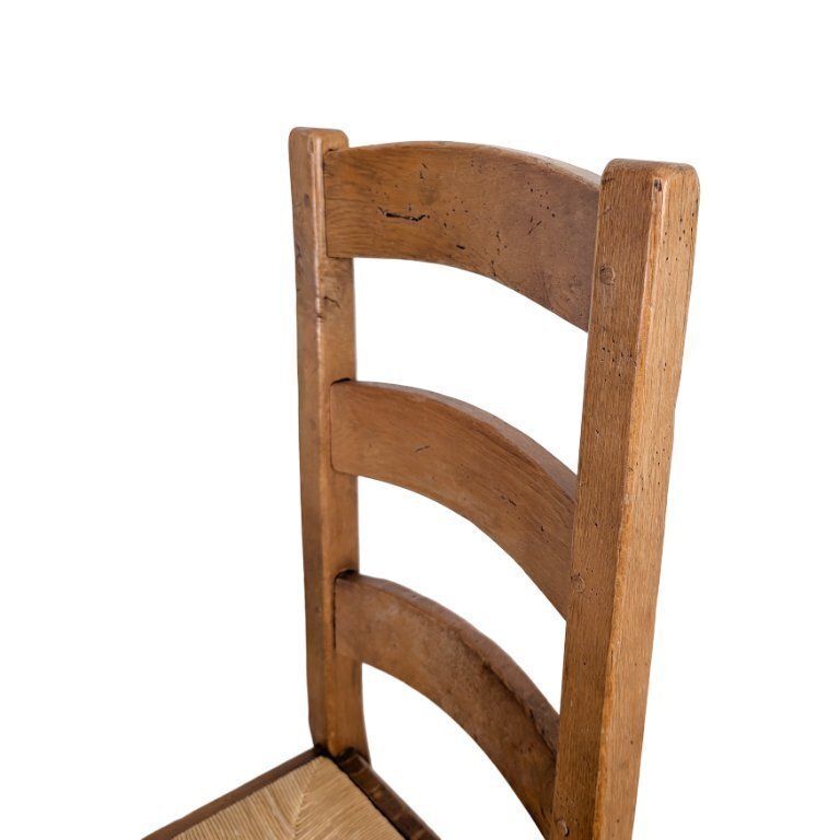 Ensemble de 4 chaises en chêne de style campagne française, années 1950, assise en jonc tressé photo buy