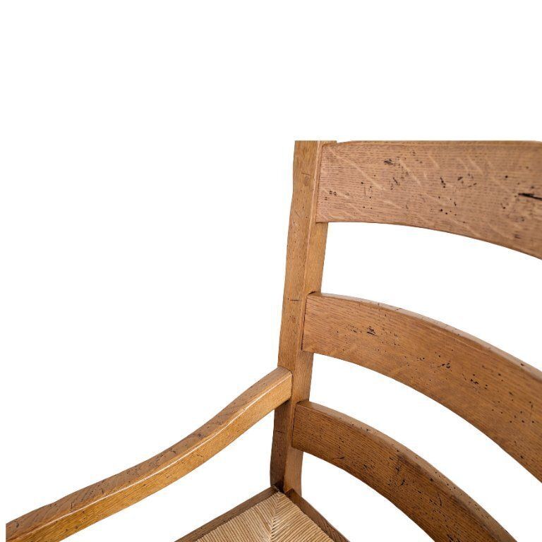 photo for sale Ensemble de 4 chaises en chêne de style campagne française, années 1950, assise en jonc tressé