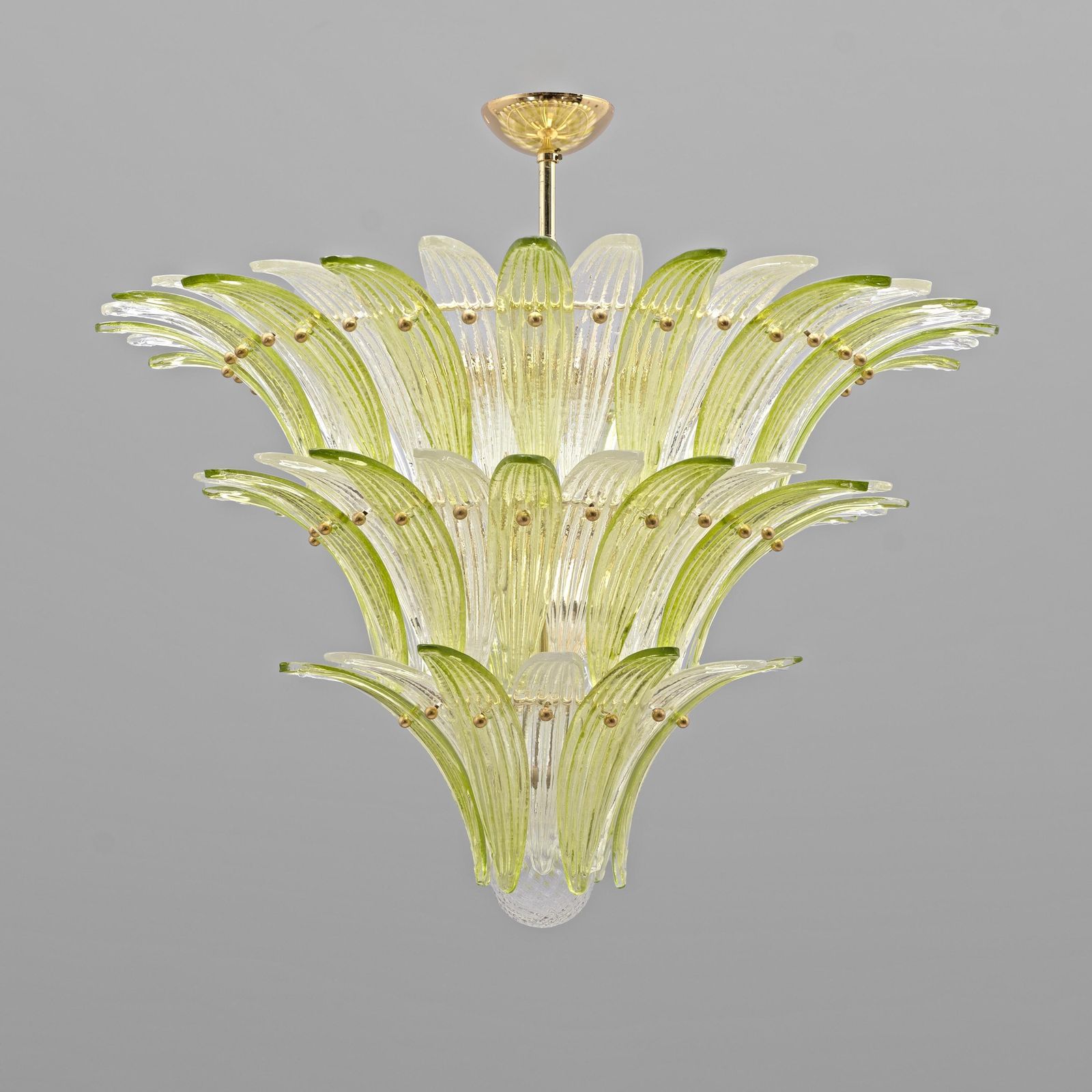 Mid-Century Murano glazen palmette-kroonluchter in groen en helder glas, Italië photo furniture