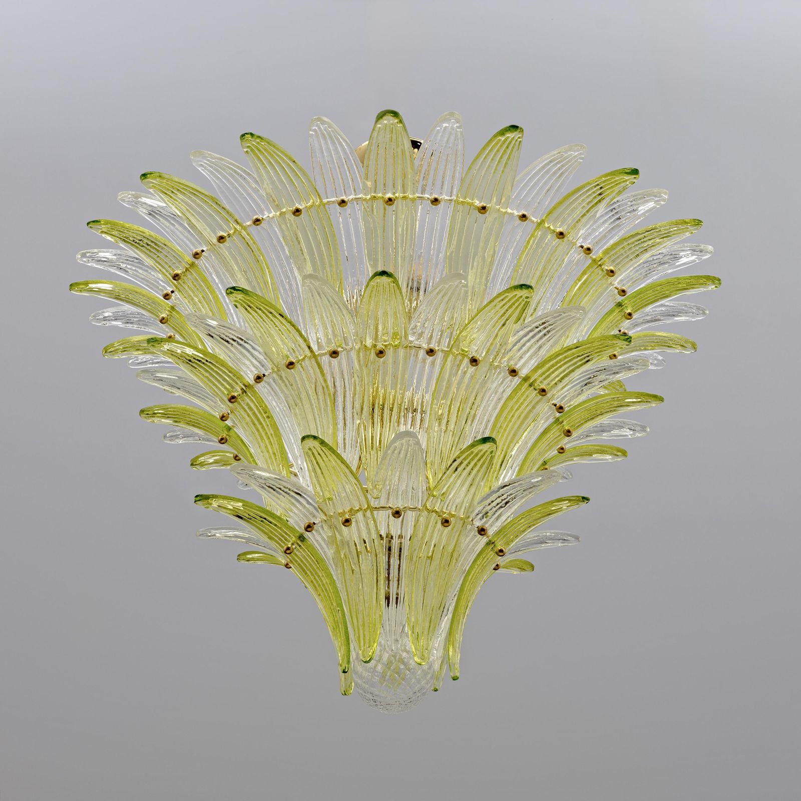 Mid-Century Murano glazen palmette-kroonluchter in groen en helder glas, Italië photo vinterior