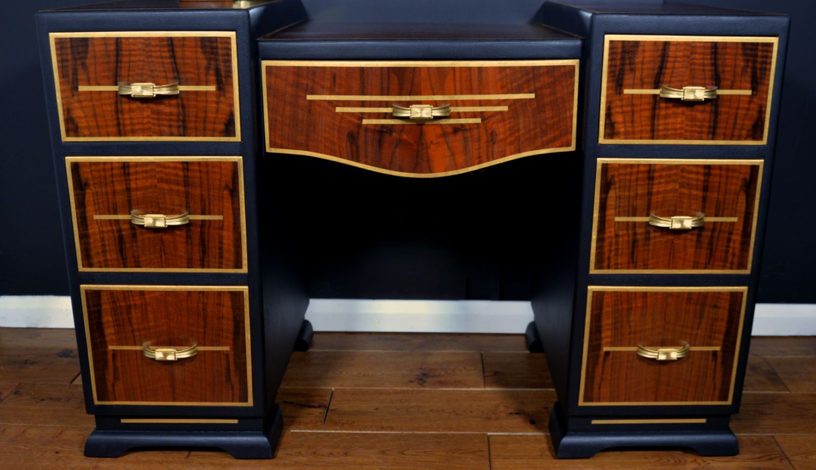 Art Deco Walnut Burr Dressing Table In Black And Gold. photo 1395.0