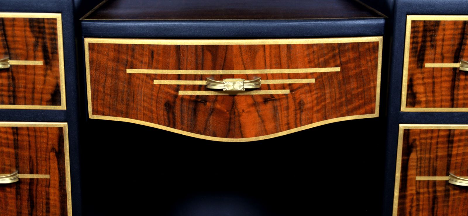 Art Deco Walnut Burr Dressing Table In Black And Gold. photo vinterior