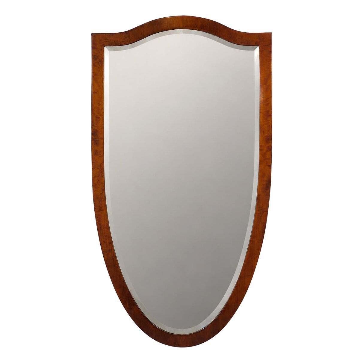 Early Biedermeier Large Antique Pearwood Shield Wall Mirror, Vienna, 1820s