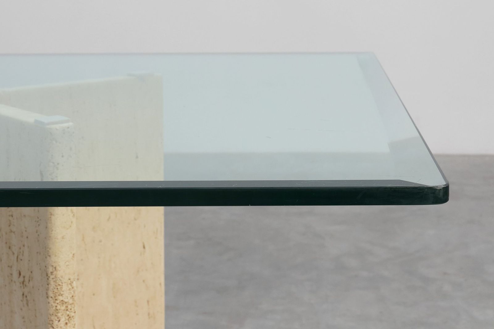 Mid‑Century Italian Dining Table With Glass Top And Travertine Base, 1970s photo Furniture