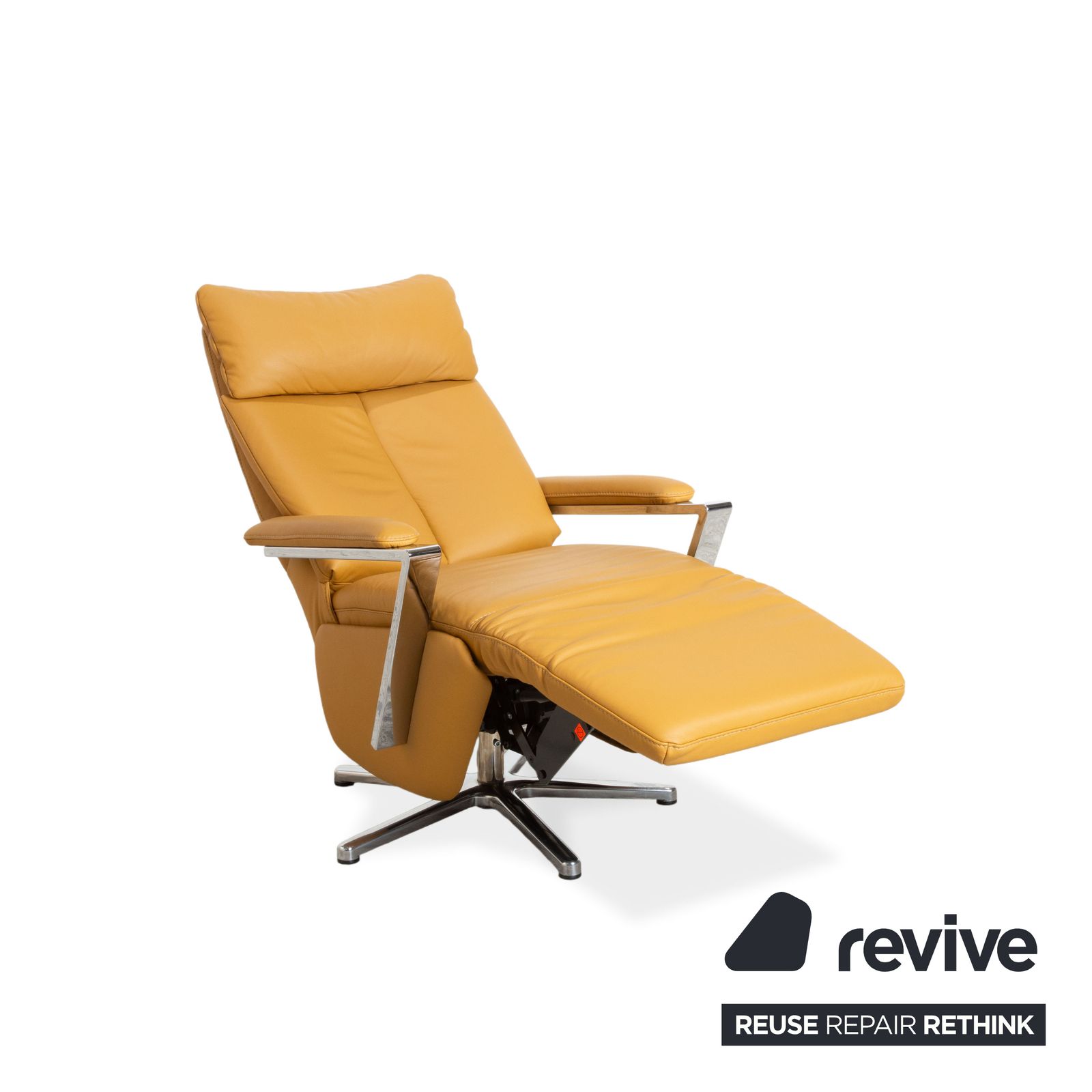 Fauteuil Willi Schillig en cuir ocre orange, fonction électrique pivotant photo Mobilier