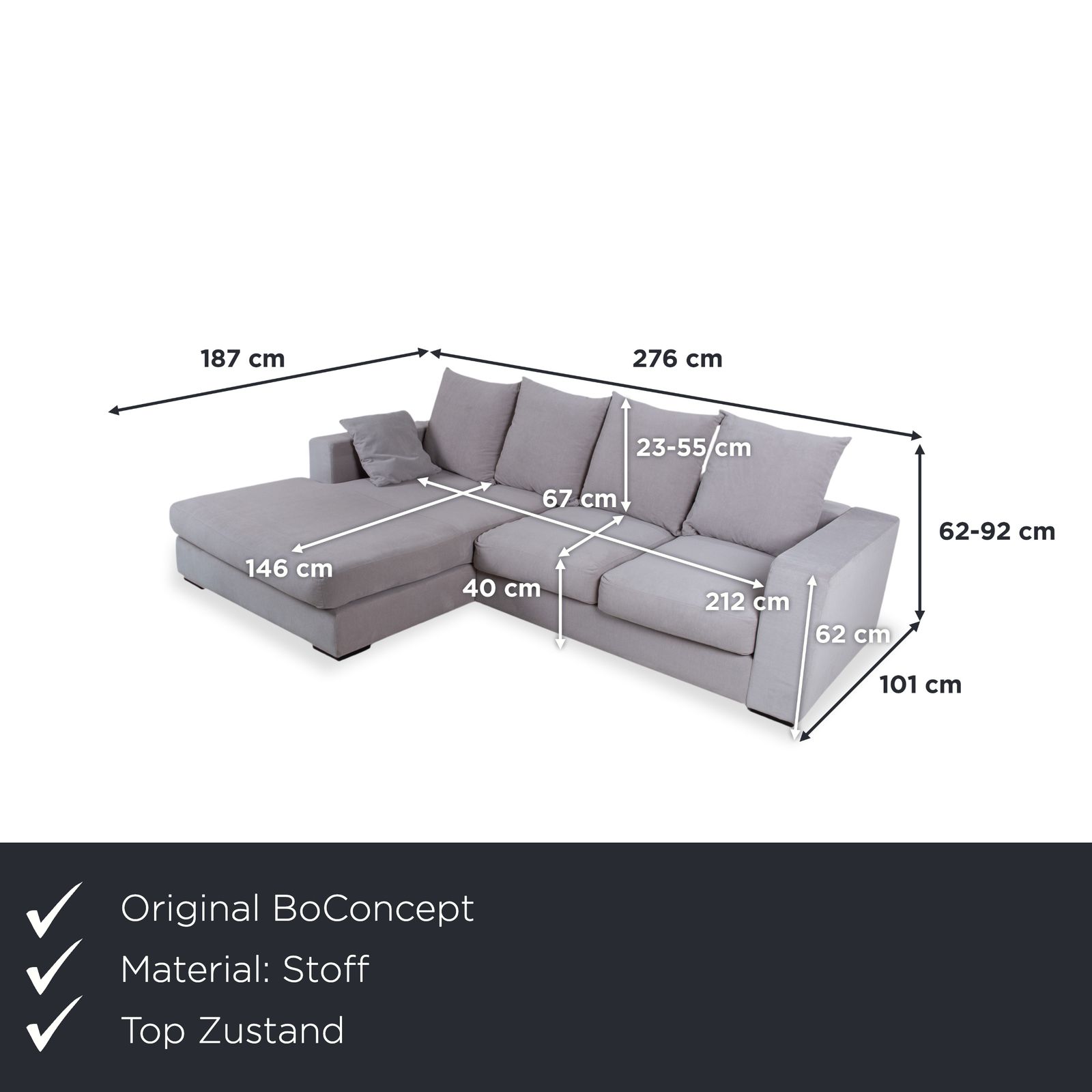 Canapé d'angle BoConcept Cenova en tissu gris photo furniture