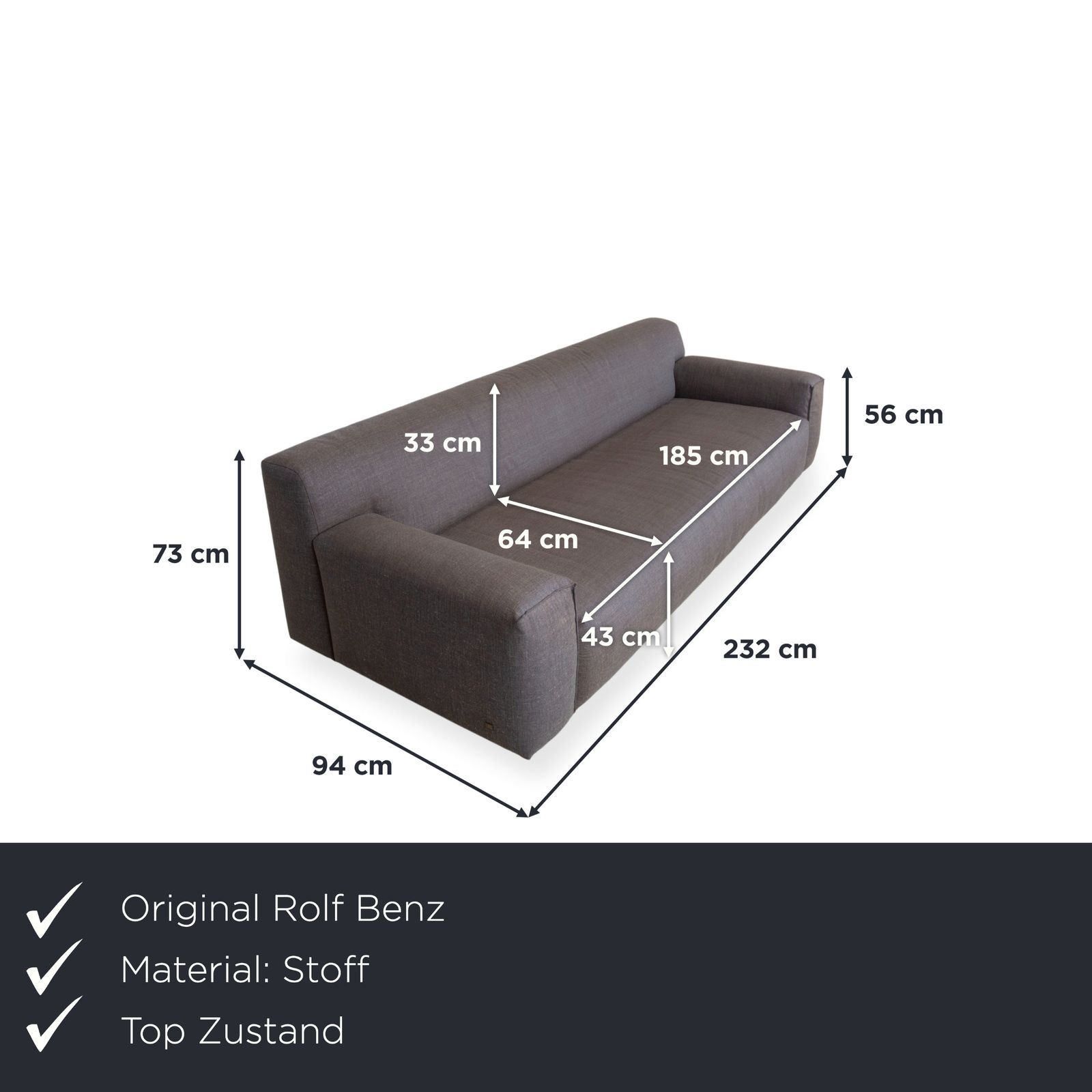 Canapé 3 places Rolf Benz Grata en tissu, gris photo furniture