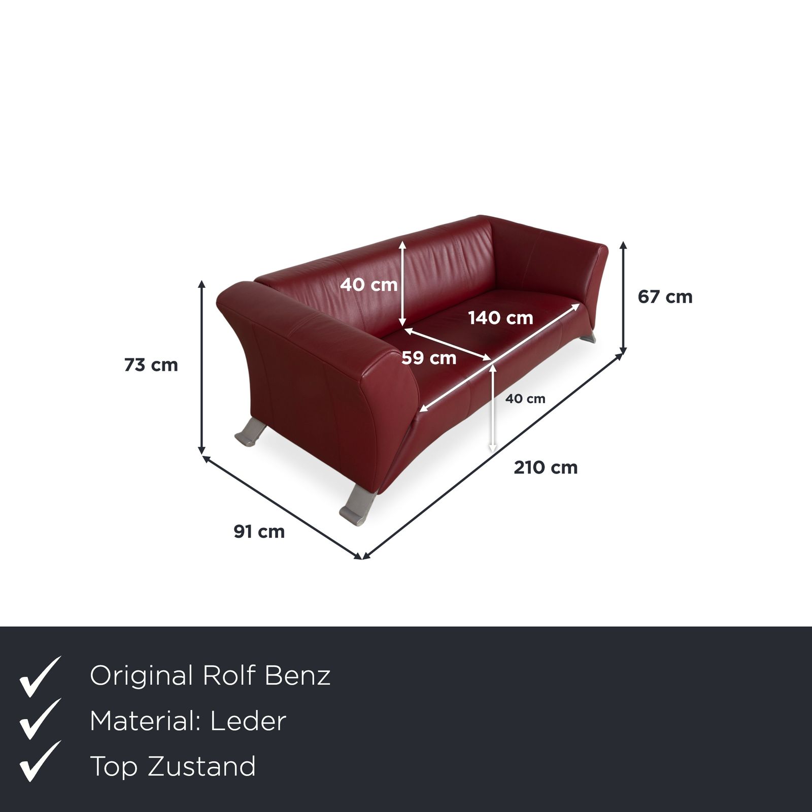 Canapé 3 places Rolf Benz 322 en cuir rouge photo furniture