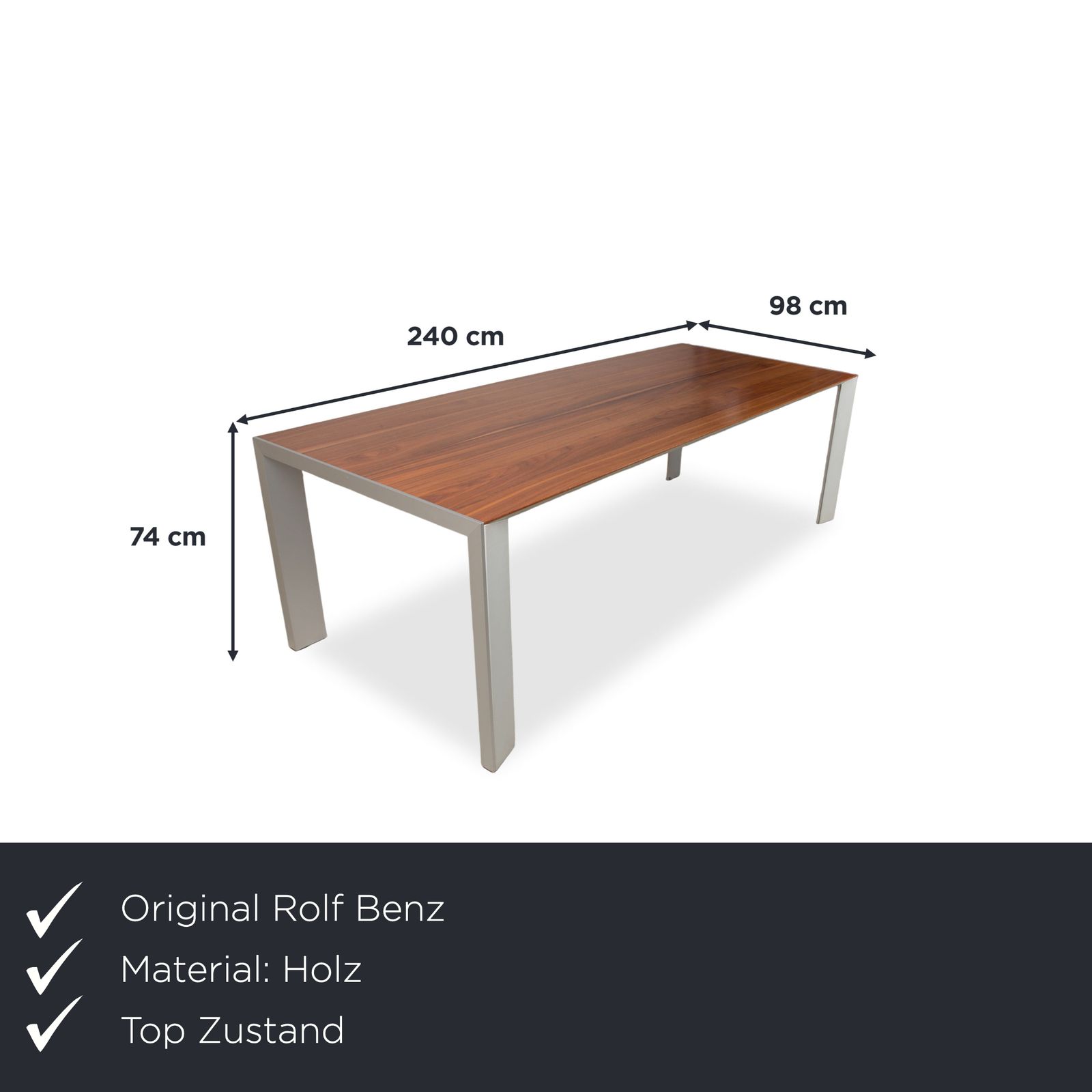 Table à manger Rolf Benz en bois, marron, 240 x 98 cm photo furniture