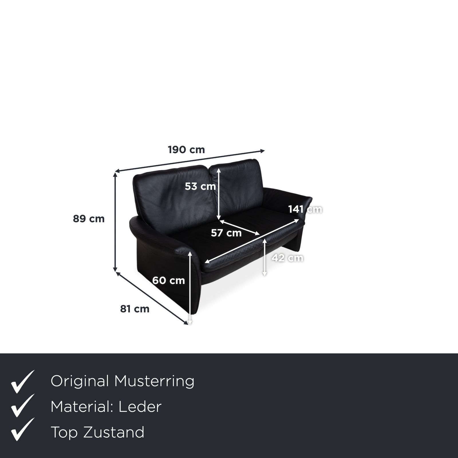 Canapé 3 places Musterring en cuir noir photo furniture