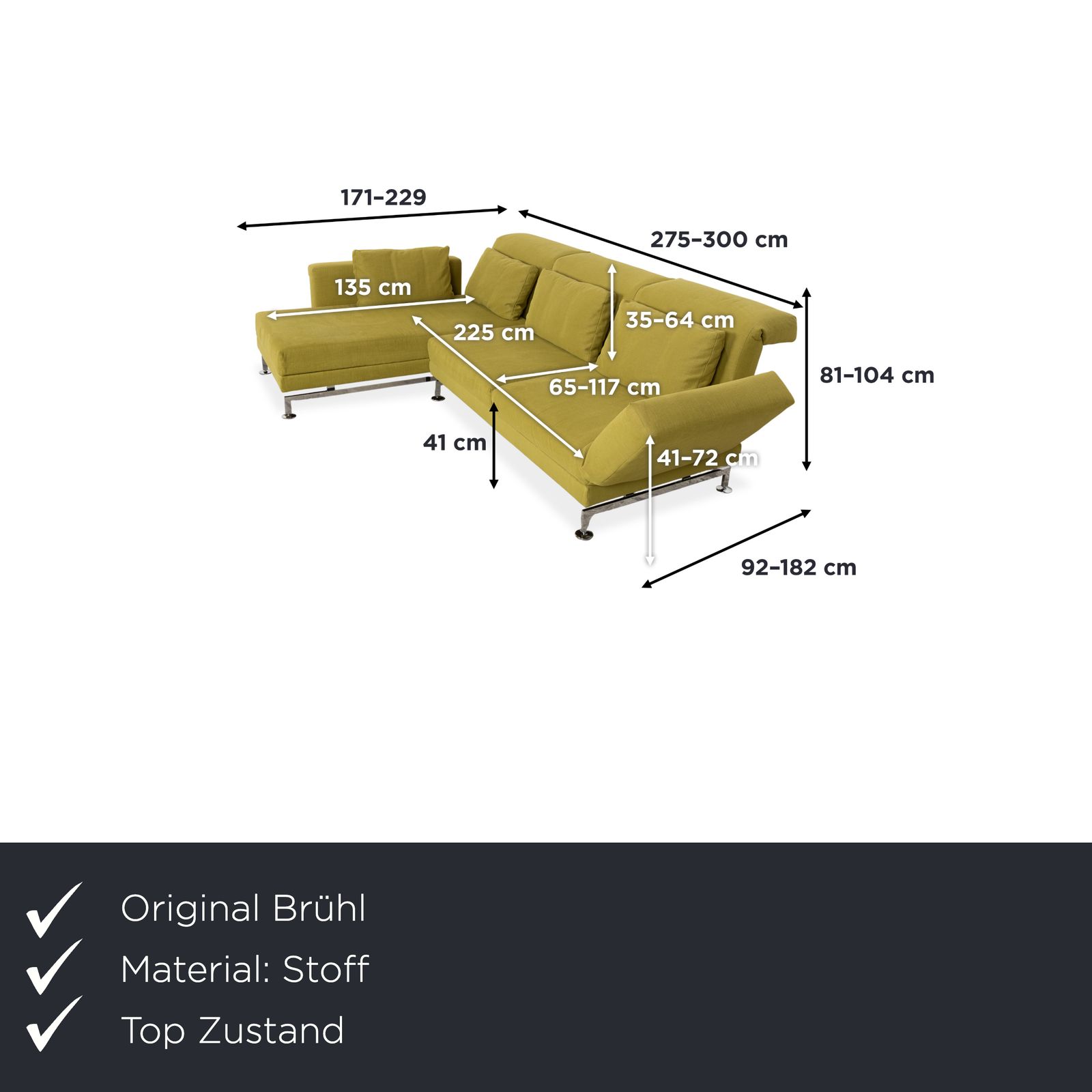 Canapé d'angle Brühl Moule en tissu, vert et jaune, fonction manuelle photo furniture