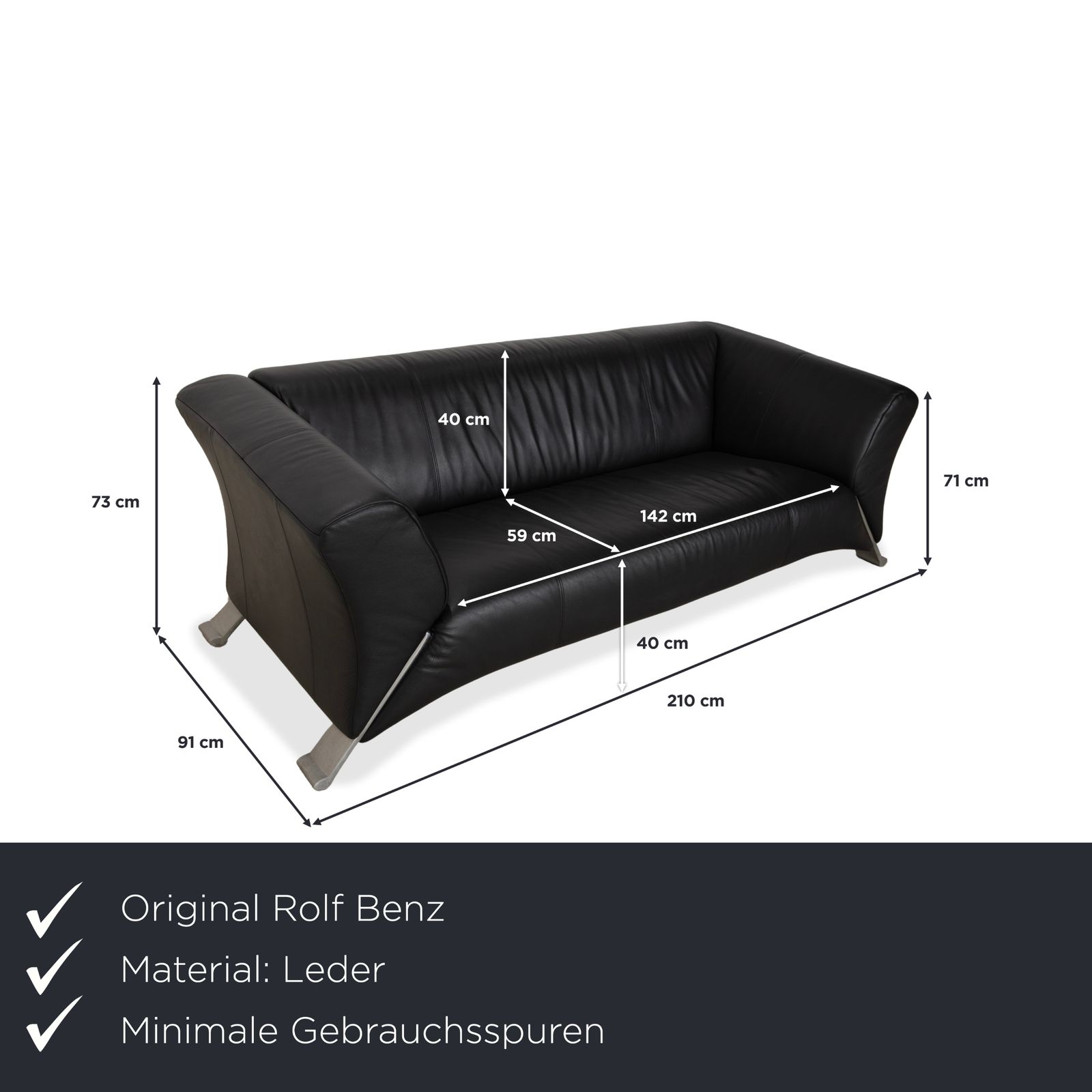 Canapé 3 places Rolf Benz 322 en cuir noir photo furniture