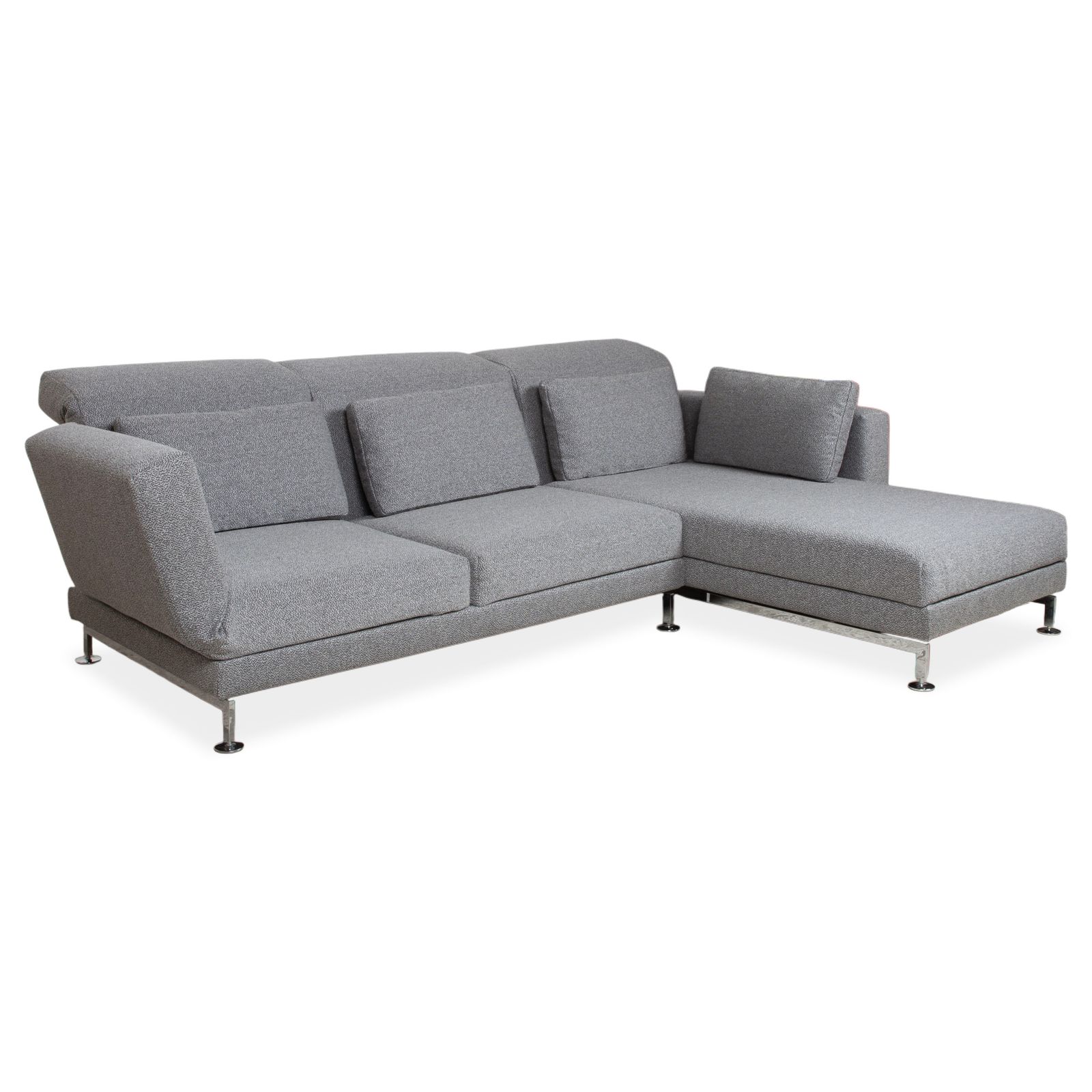 Brühl Moule Fabric Corner Sofa, Grey, Manual Reclining Function, Right Hand Chaise, Reupholstered In Glow 534 photo for sale