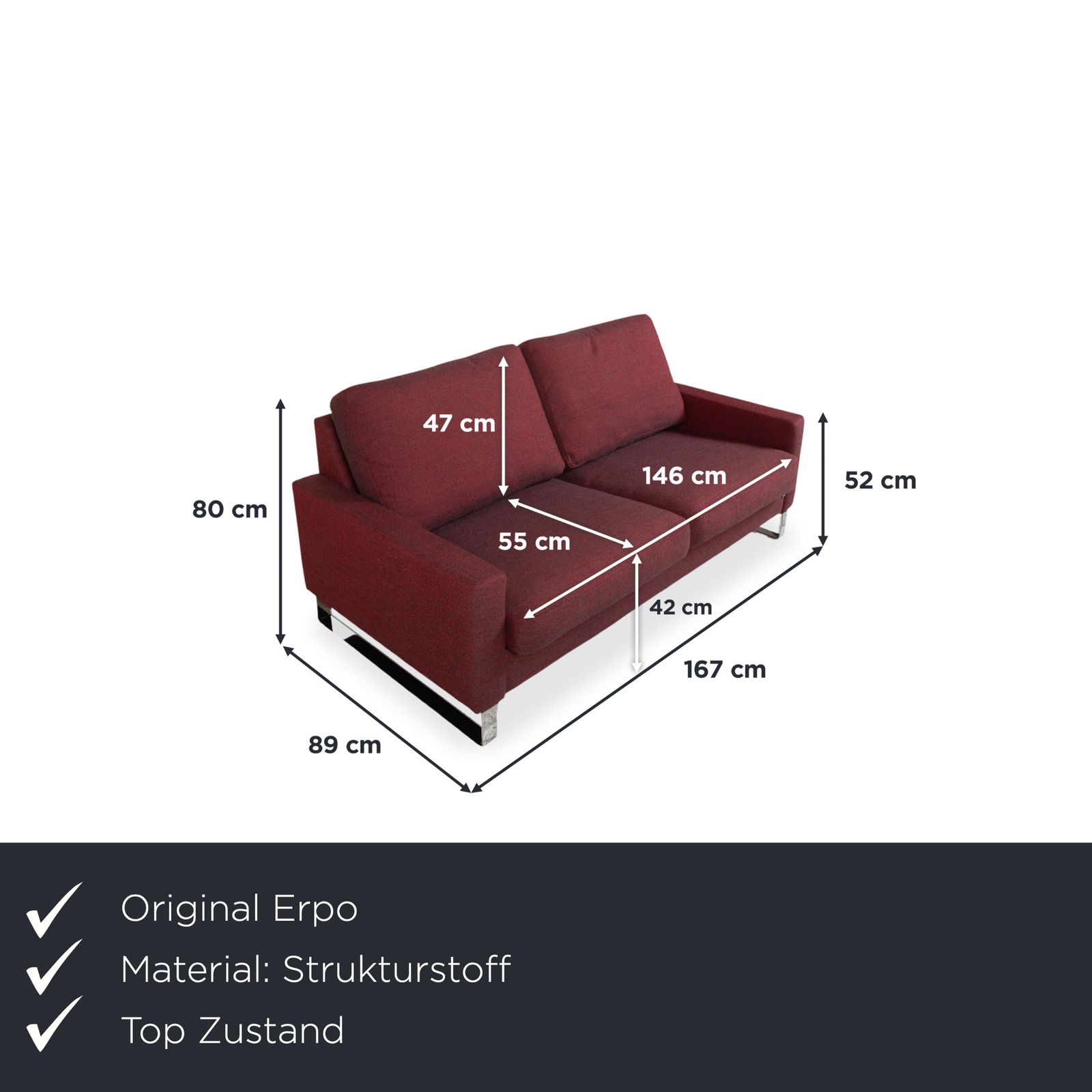 Canapé 2 places Erpo CL 500 en tissu texturé, rouge et noir photo furniture