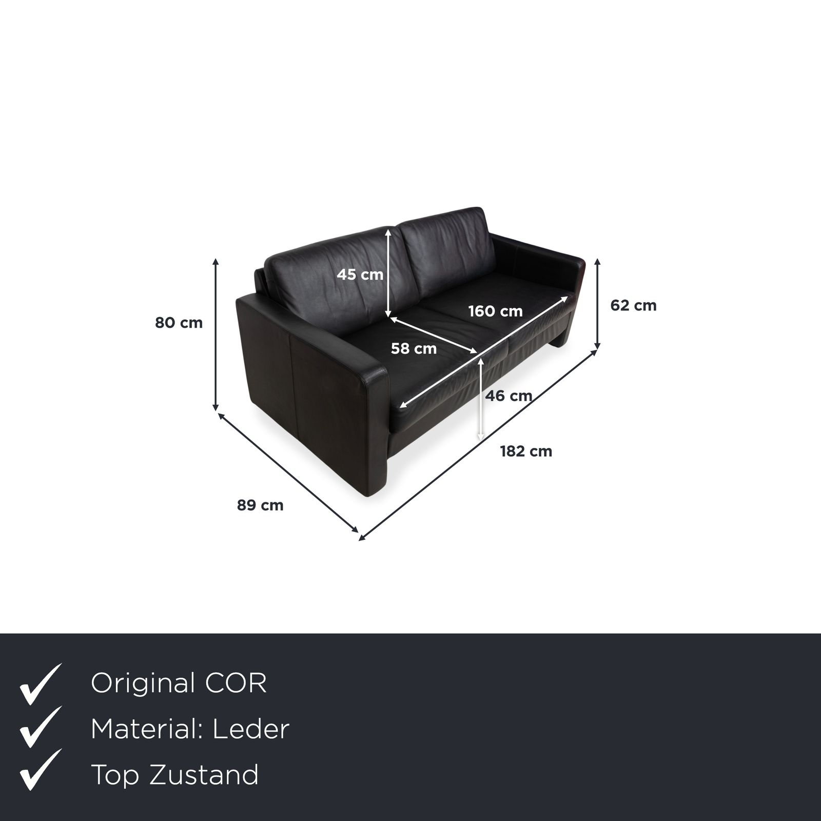Canapé 2 places Cor Conseta en cuir noir photo furniture