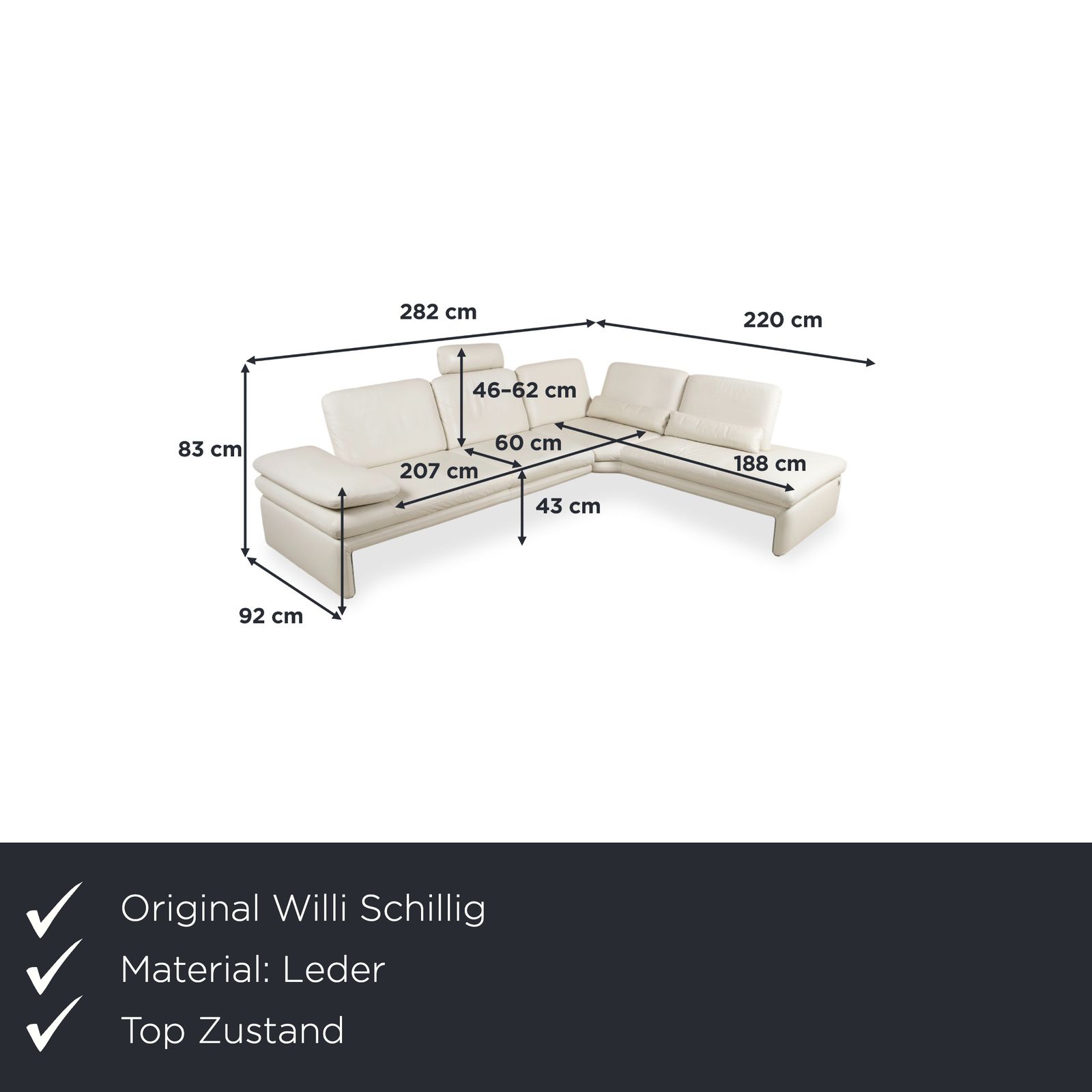Willi Schillig Leather Corner Sofa Cream Beige Manual Function photo furniture