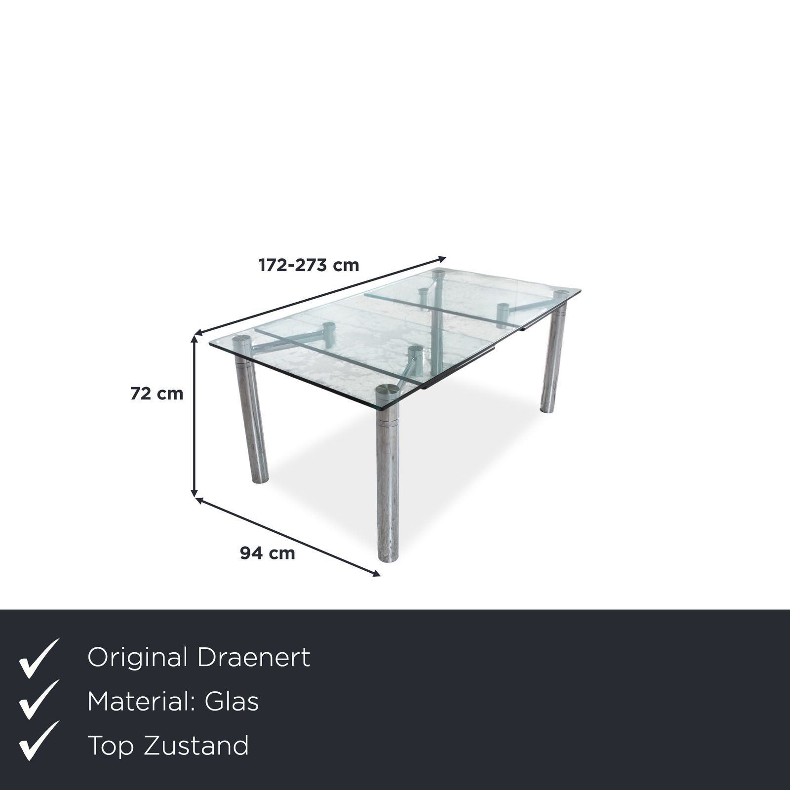 Table à manger extensible Draenert Casanova en verre, argentée photo furniture