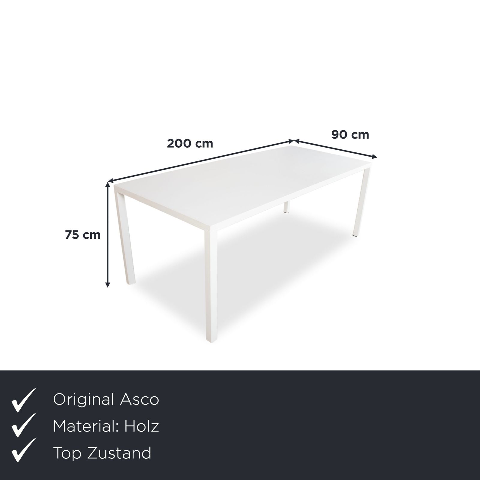 Table à manger Asco Ferro Line en bois, blanche, 200 x 90 cm photo furniture