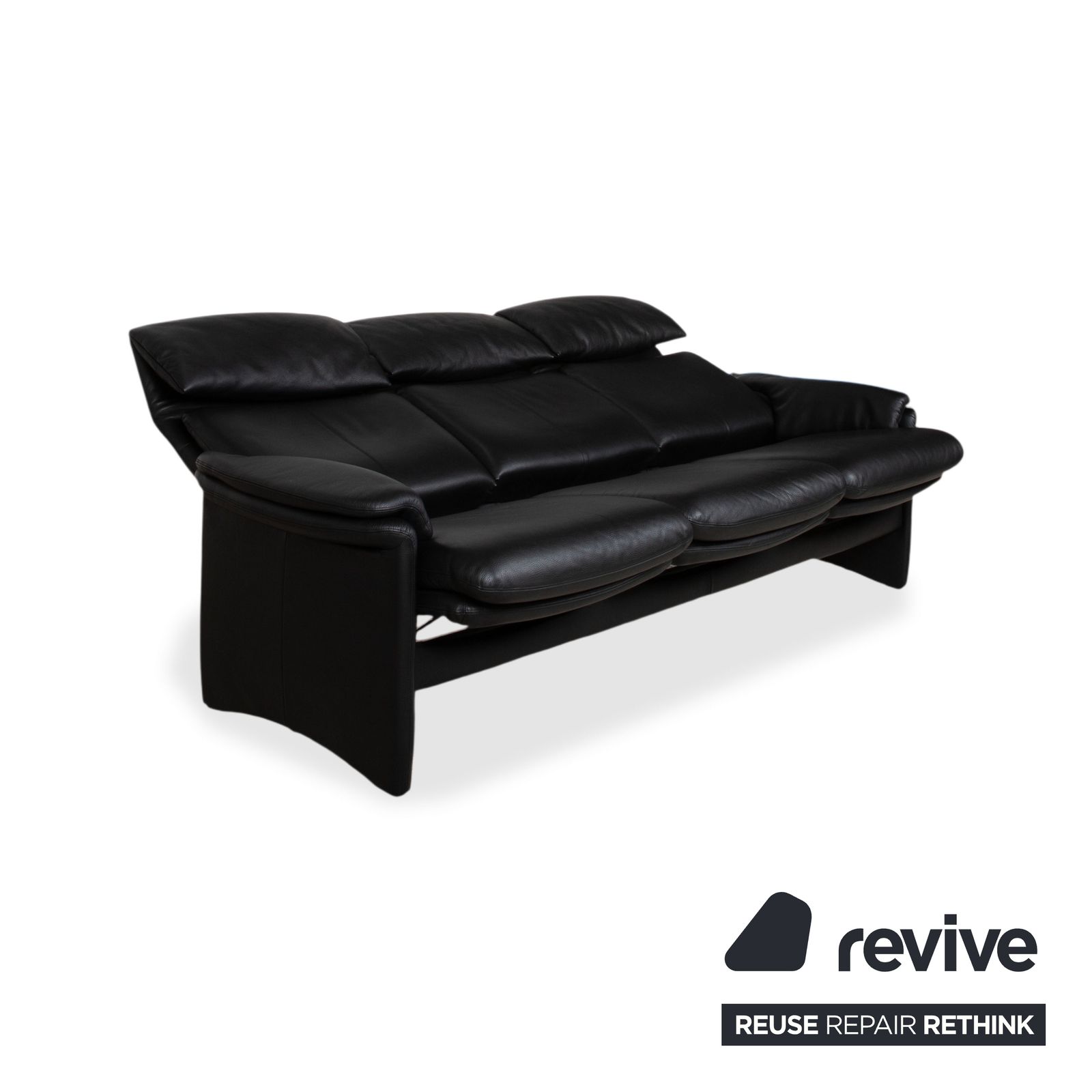 Erpo Lugano Leather Three Seater Black Manual Function Sofa photo Furniture