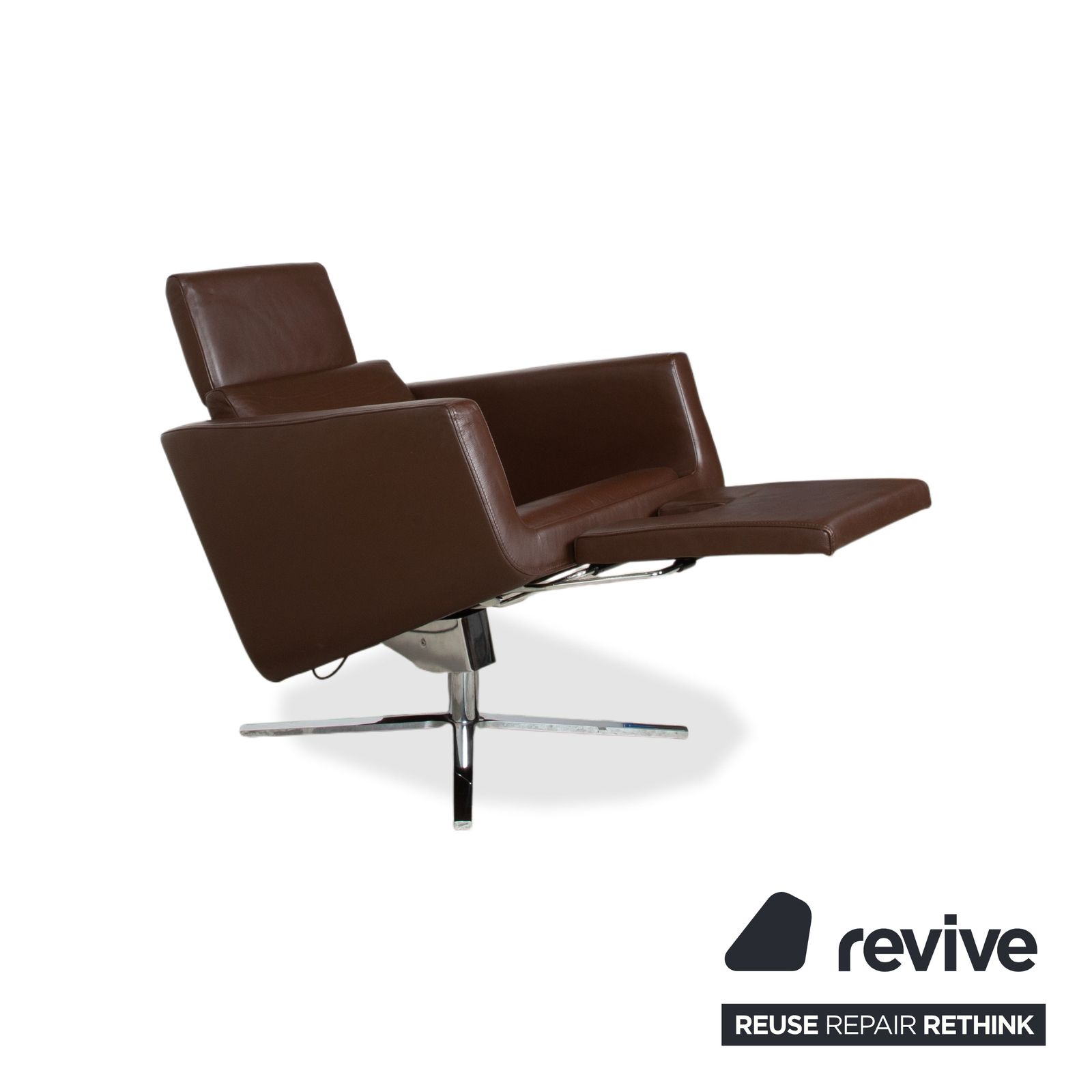 Fauteuil FSM Pavo en cuir et chrome brun, fonction inclinaison manuelle photo vinterior