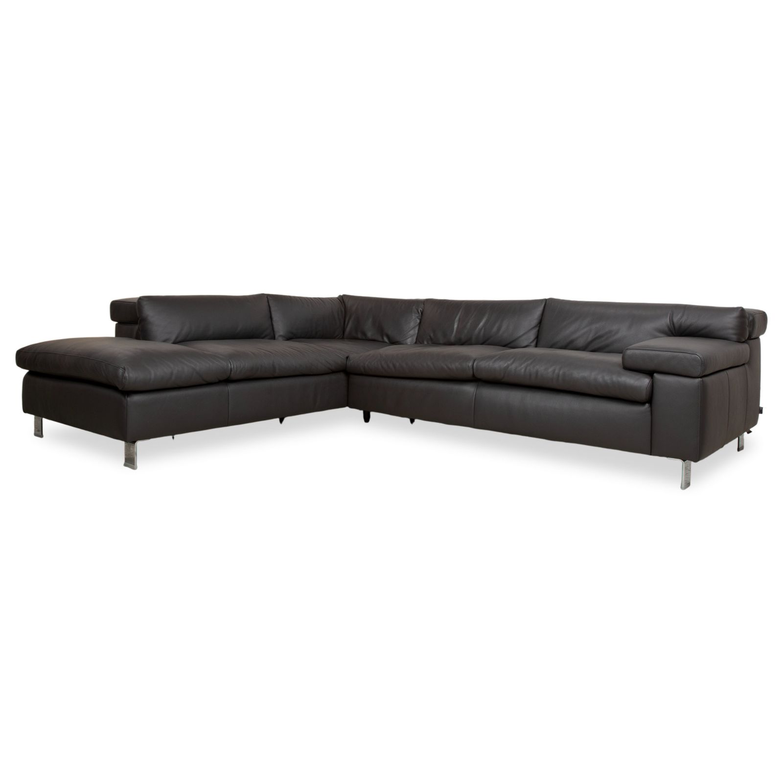 Canapé d'angle Ewald Schillig Courage en cuir et chrome, gris anthracite, fonction manuelle