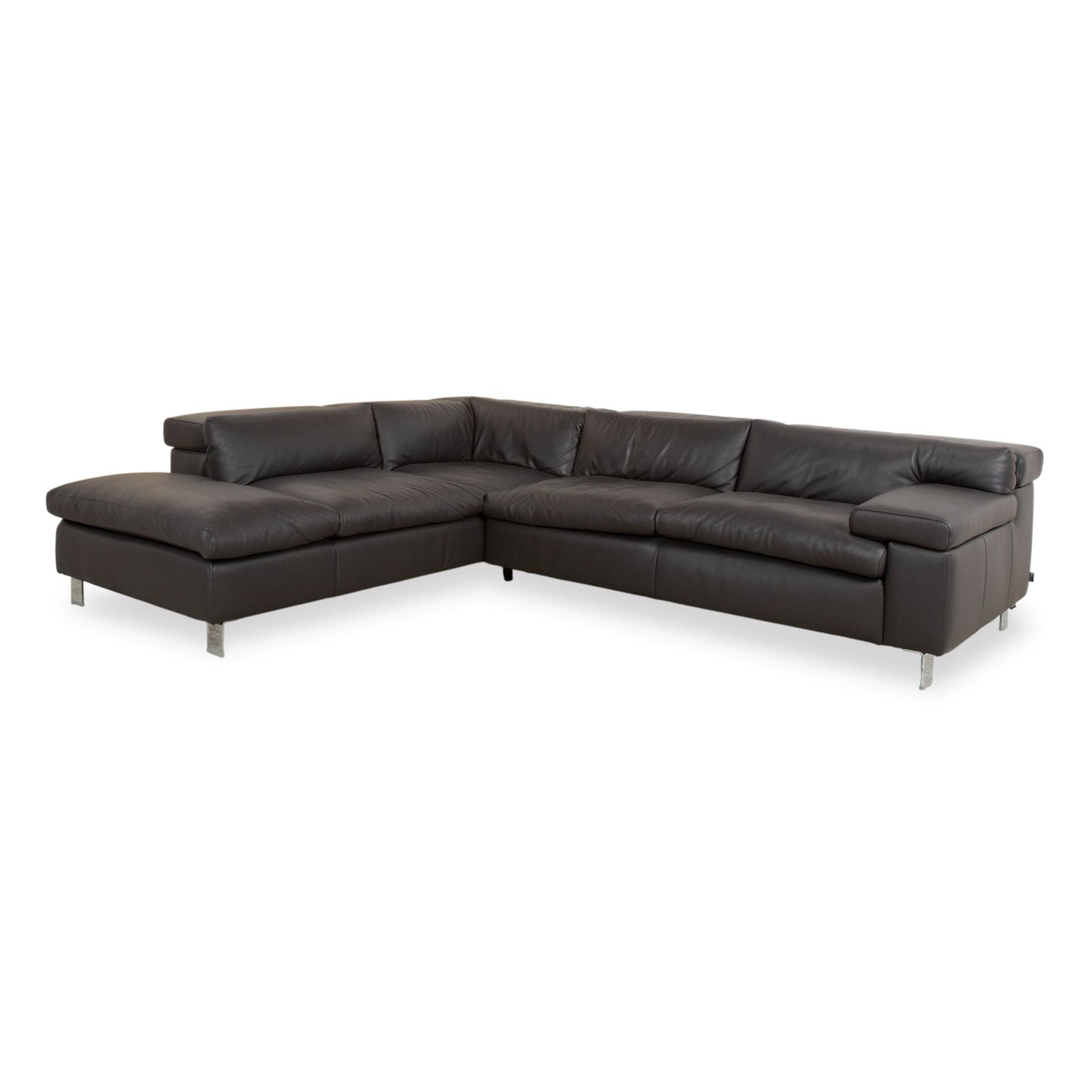 Canapé d'angle Ewald Schillig Courage en cuir et chrome, gris anthracite, fonction manuelle photo for sale