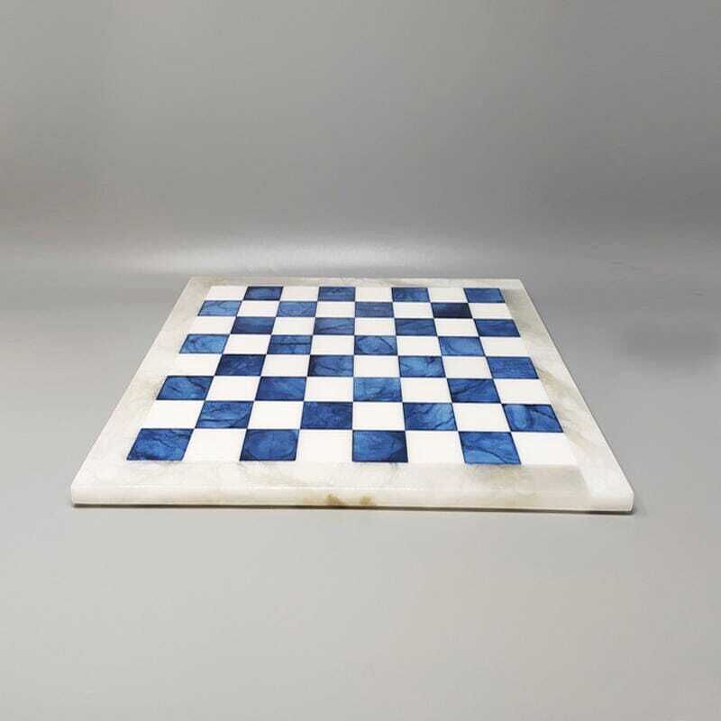 Jeu d'échecs vintage en albâtre de Volterra, bleu cobalt et blanc, Italie, années 1970 photo buy