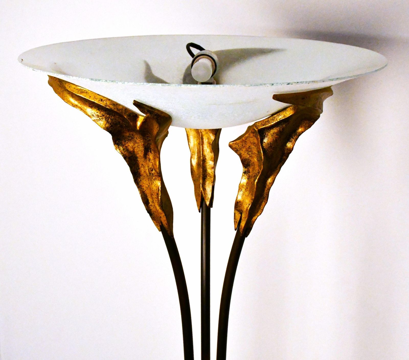 Grote Franse art deco stijl vloerlamp met matglazen kap door Montauban, jaren 1980 photo for sale