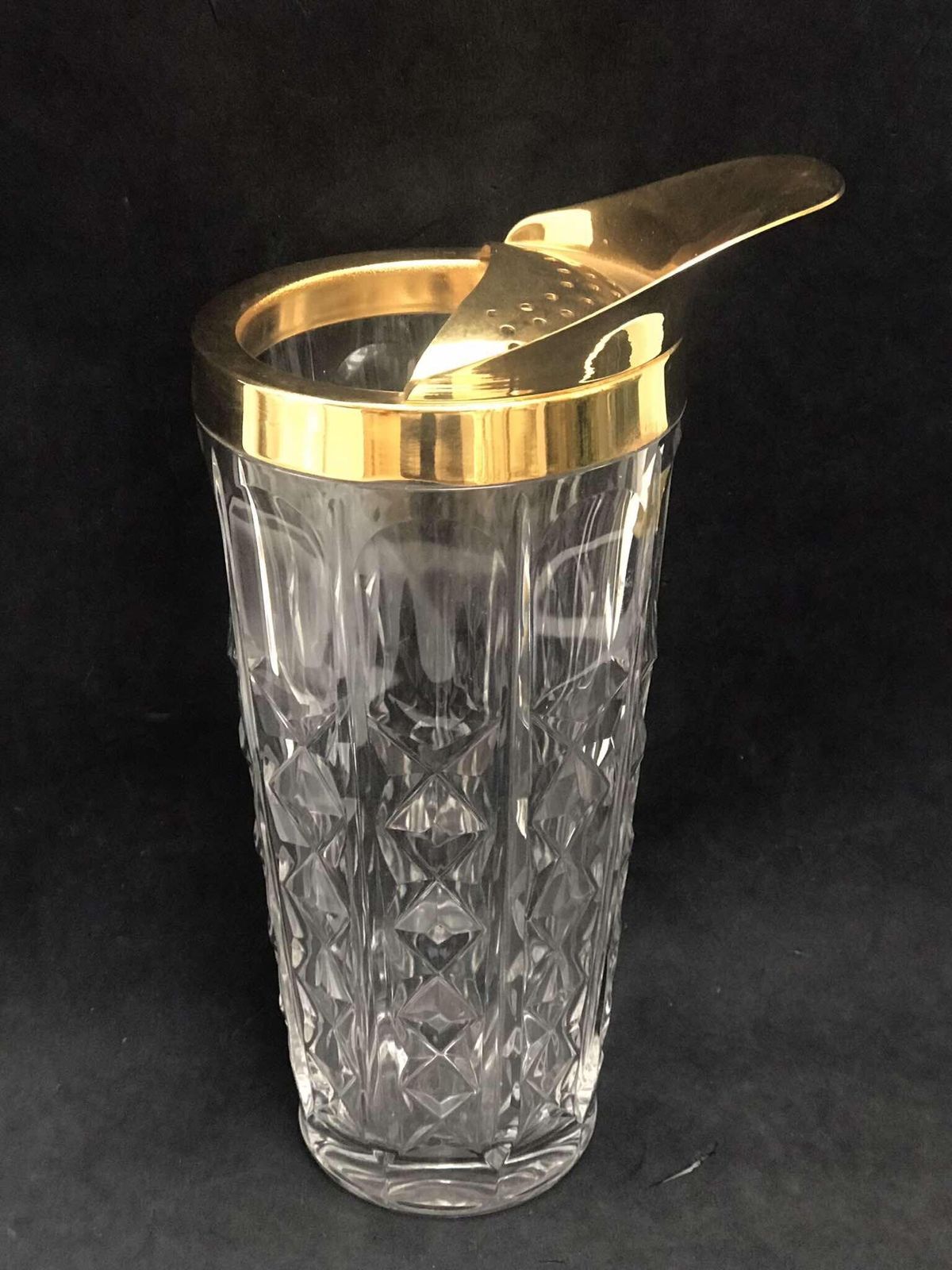 309.0 Val Saint Lambert Kristallen Cocktailkan: Mid-Century Barware met Gouden Rand en Lepel photo