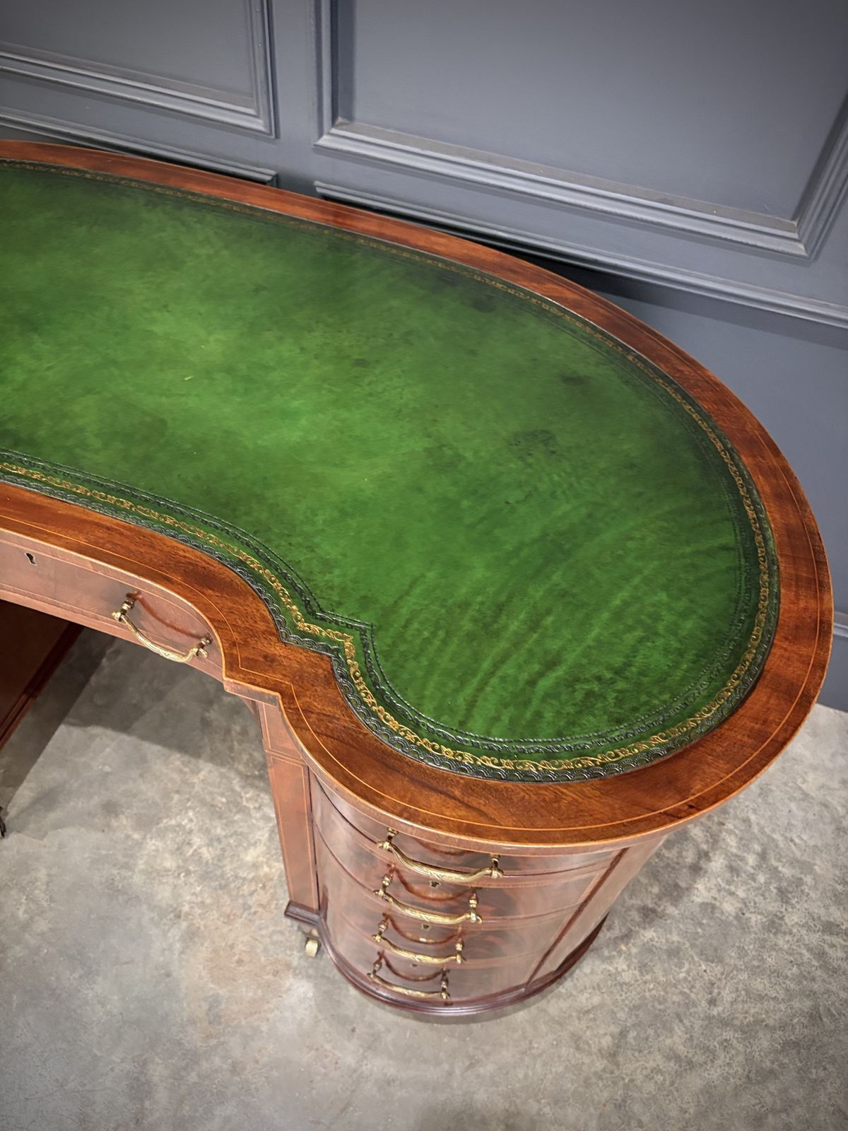 Furniture Edwardian Mahogany Kidney Shaped Desk photo
